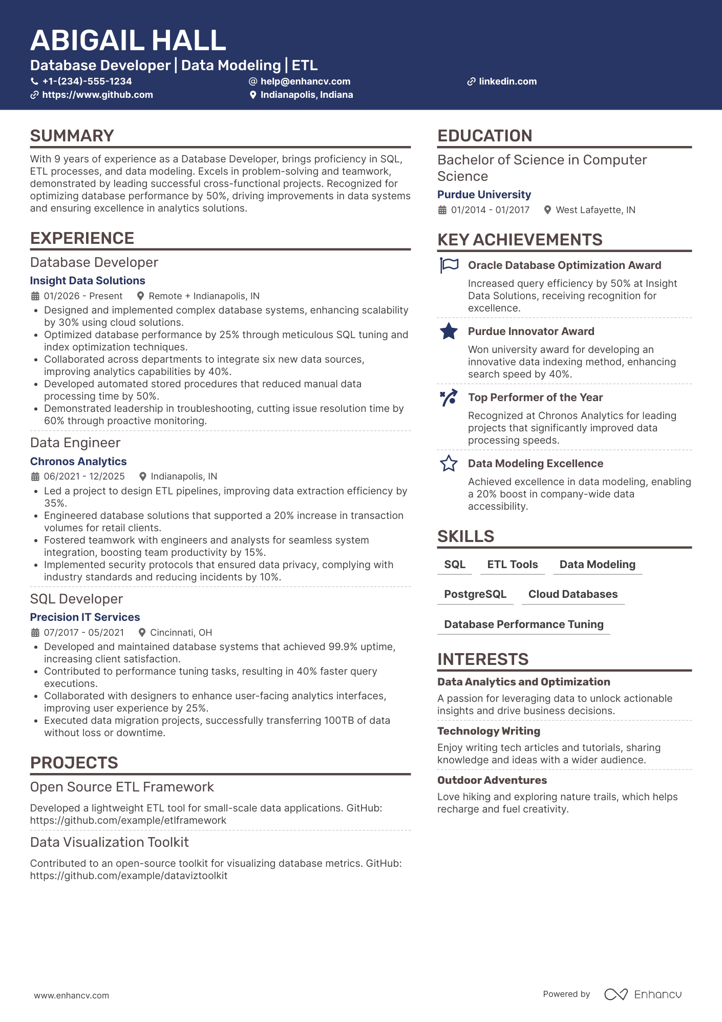 Database Developer resume example