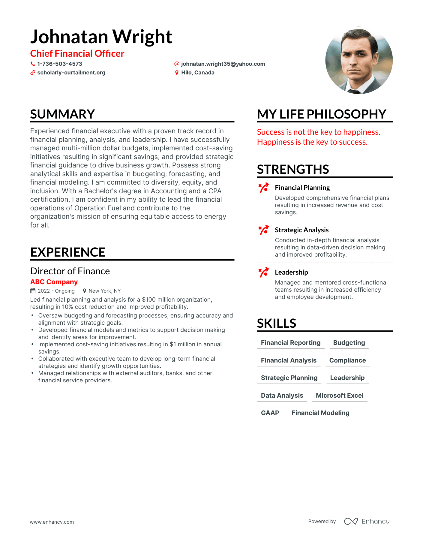 Modern Chief Financial Officer Resume Example