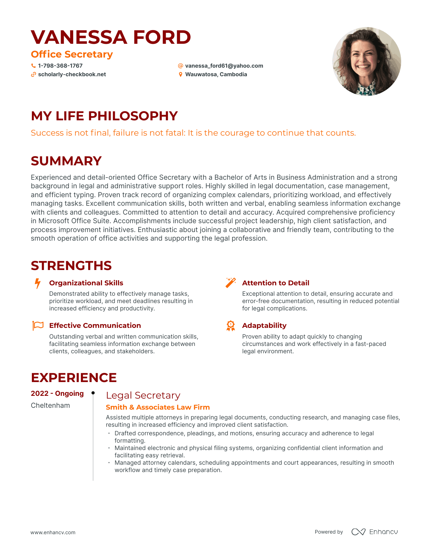 Creative Office Secretary Resume Example