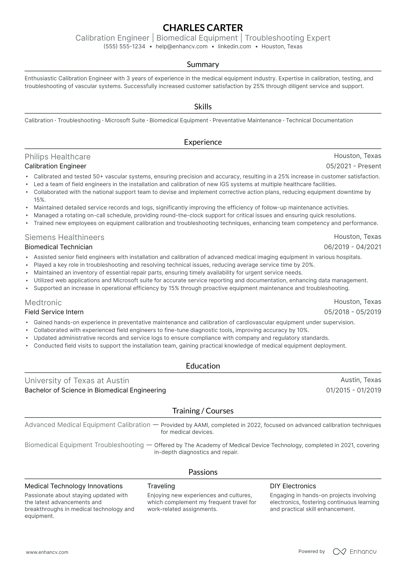 Calibration Engineer resume example