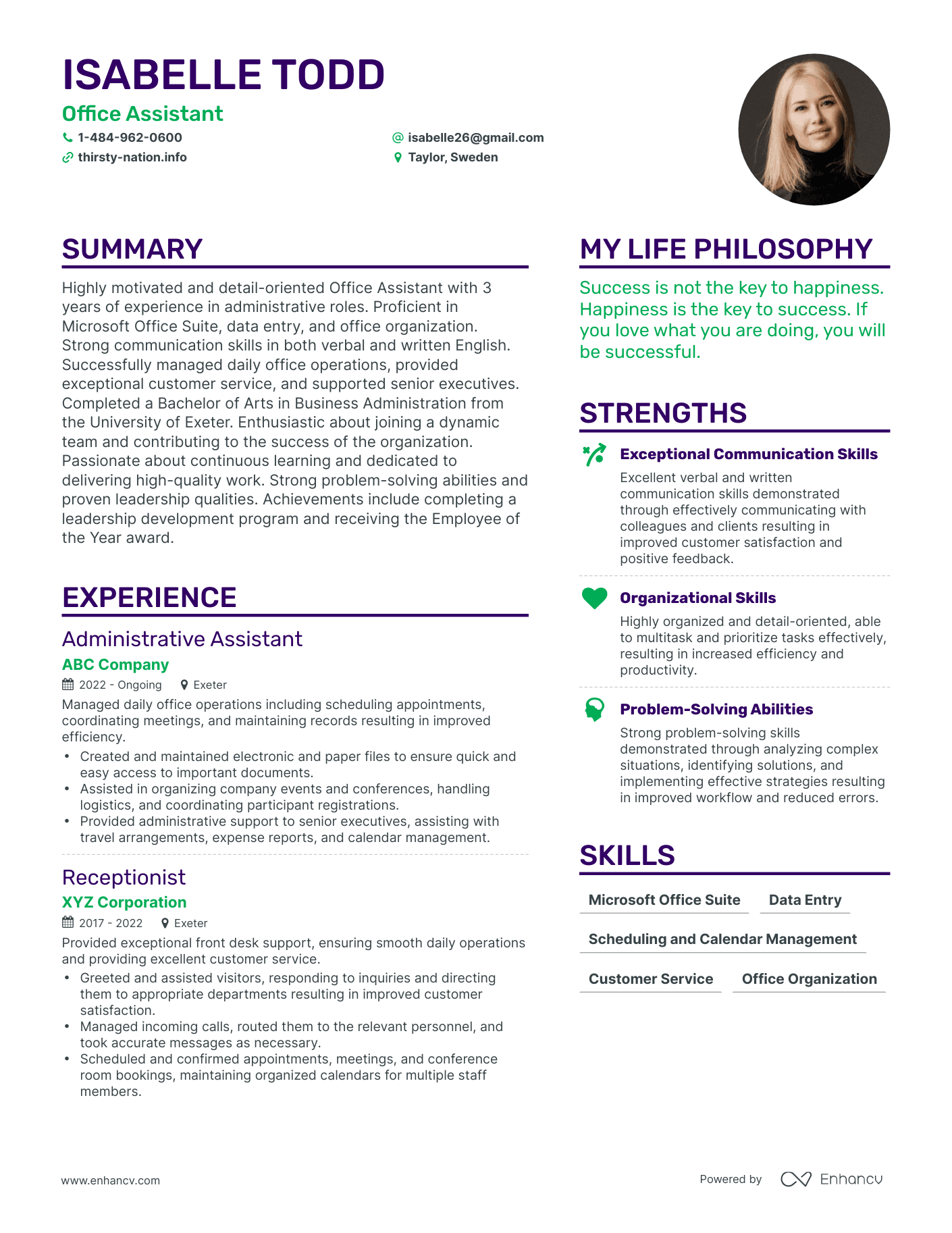Modern Office Assistant Resume Example