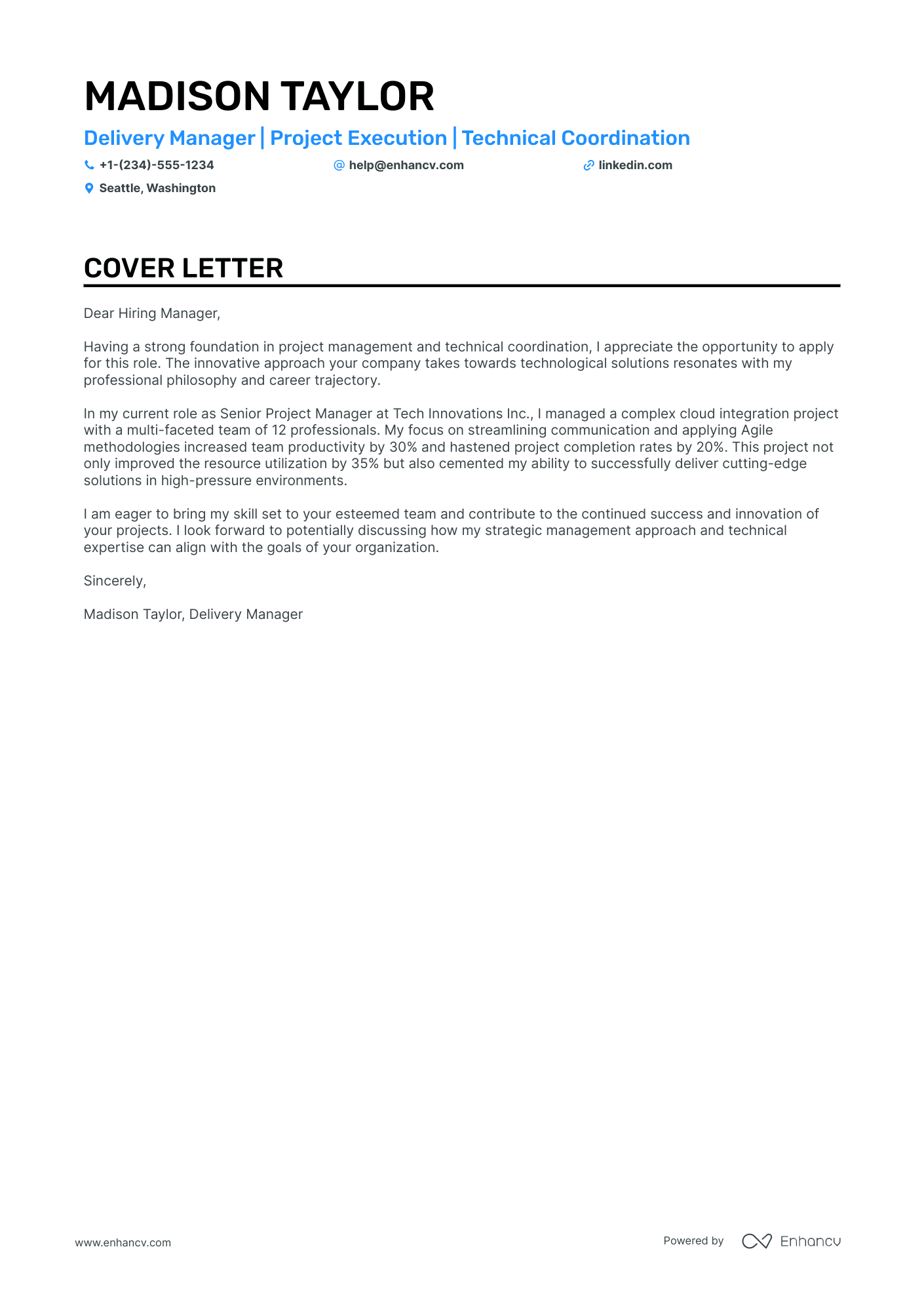 Delivery Manager cover letter