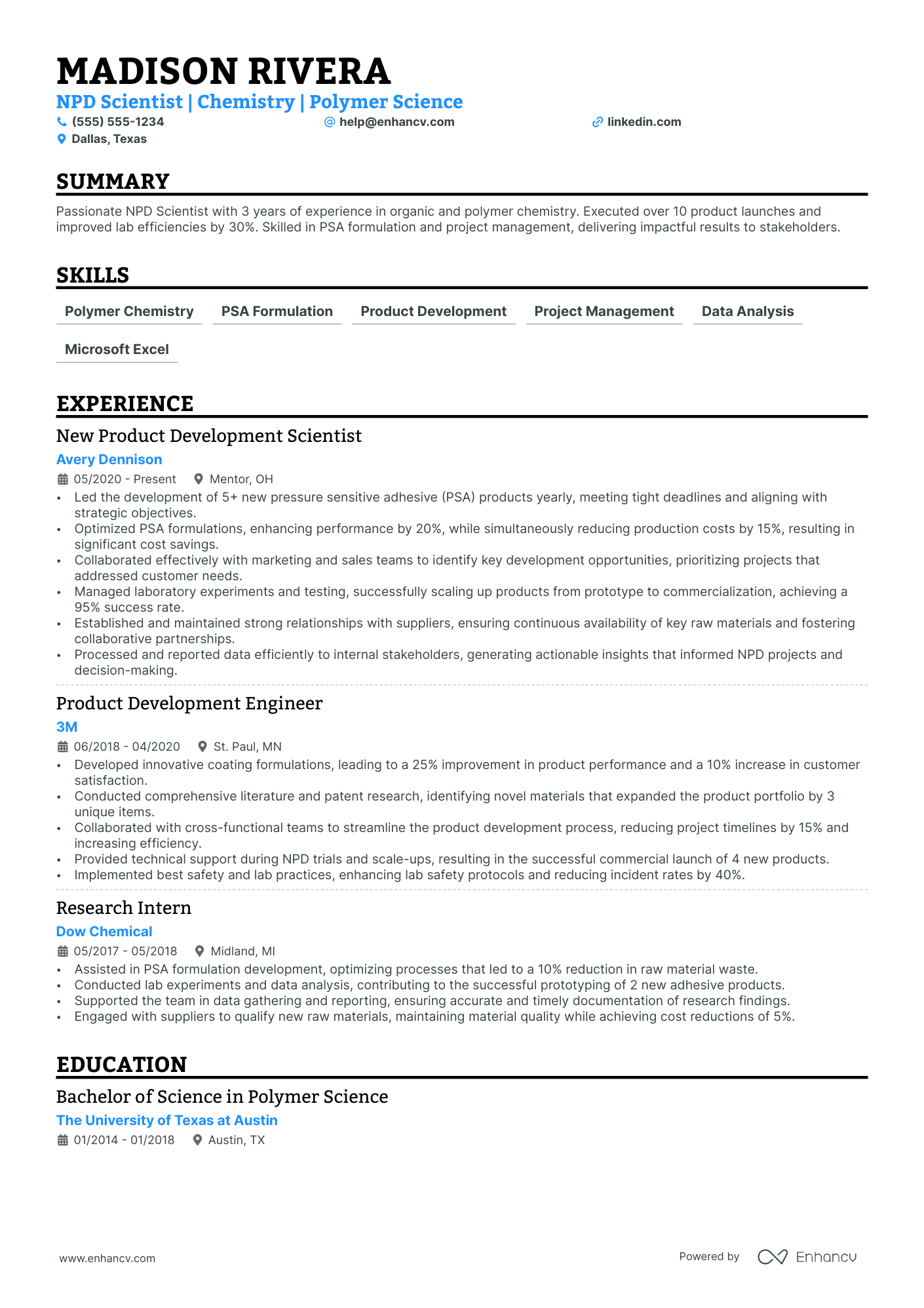 Product Development resume example