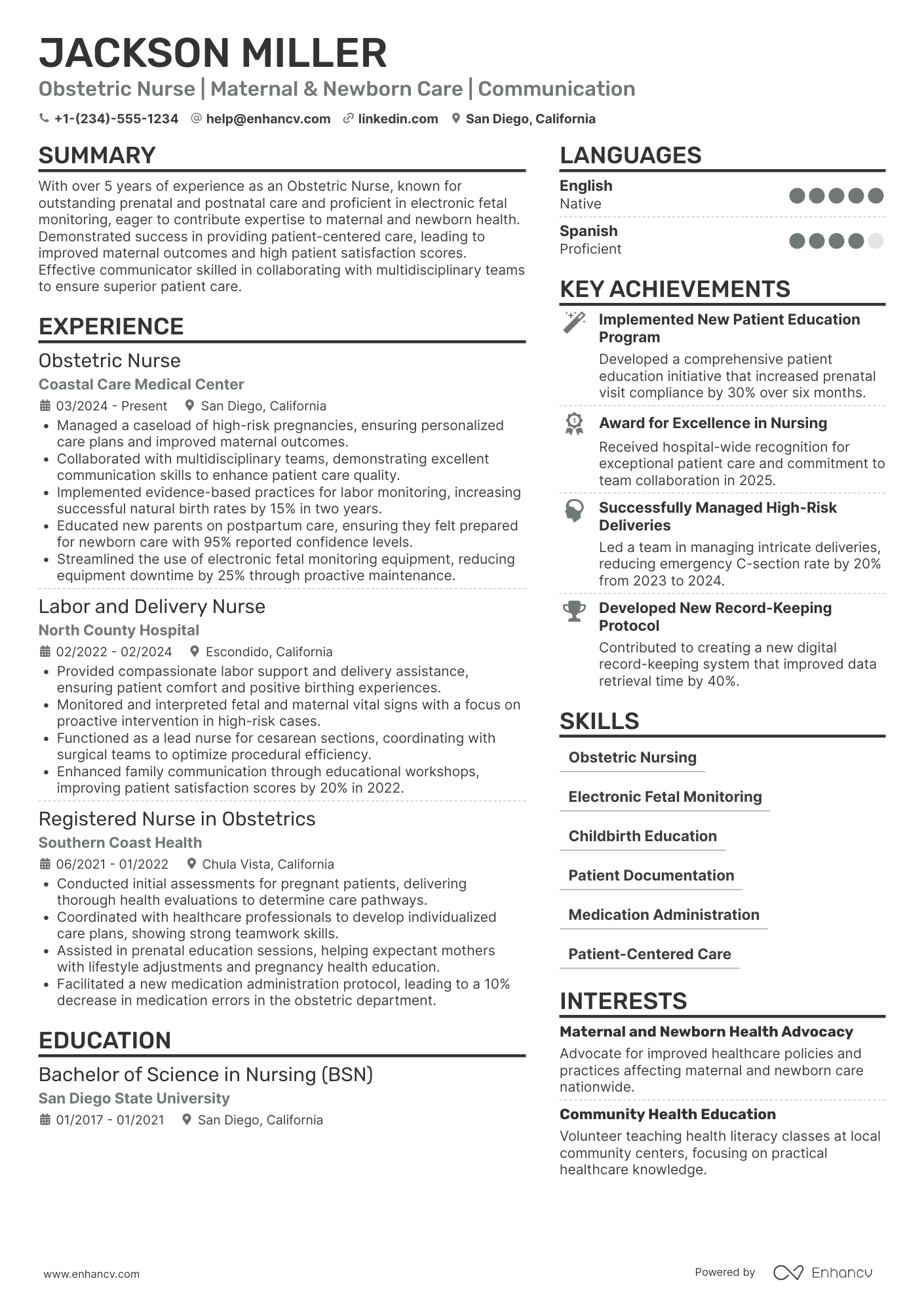OB Nurse resume example