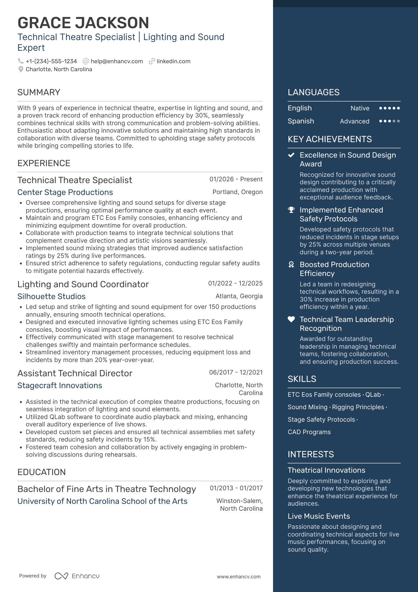 Technical Theatre resume example