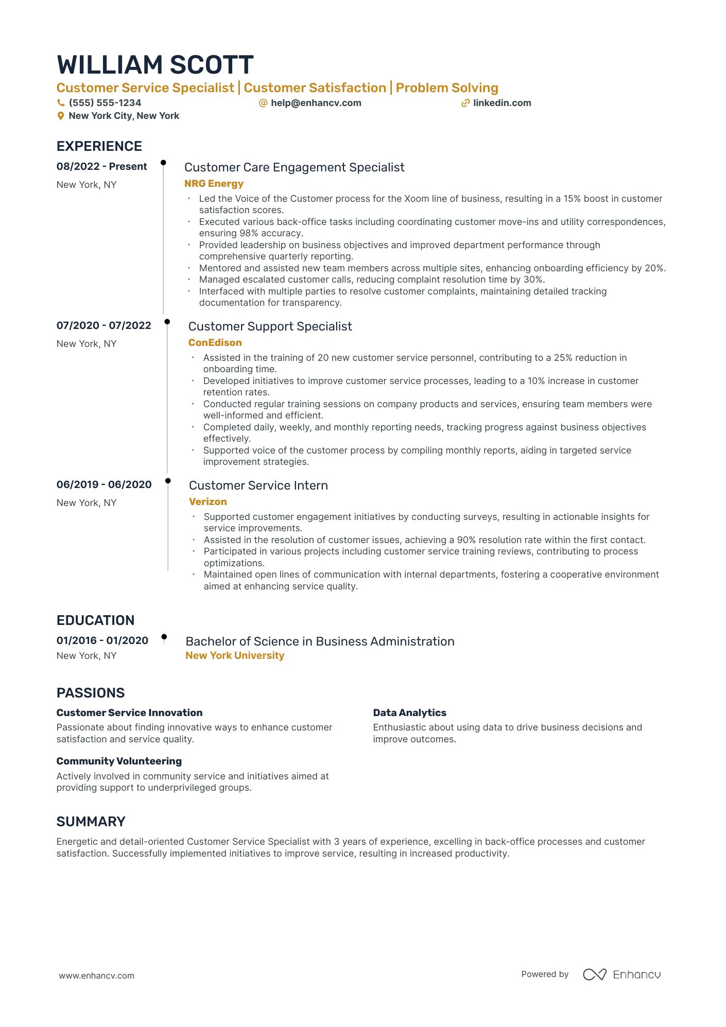 Life Insurance Customer Service Representative resume example