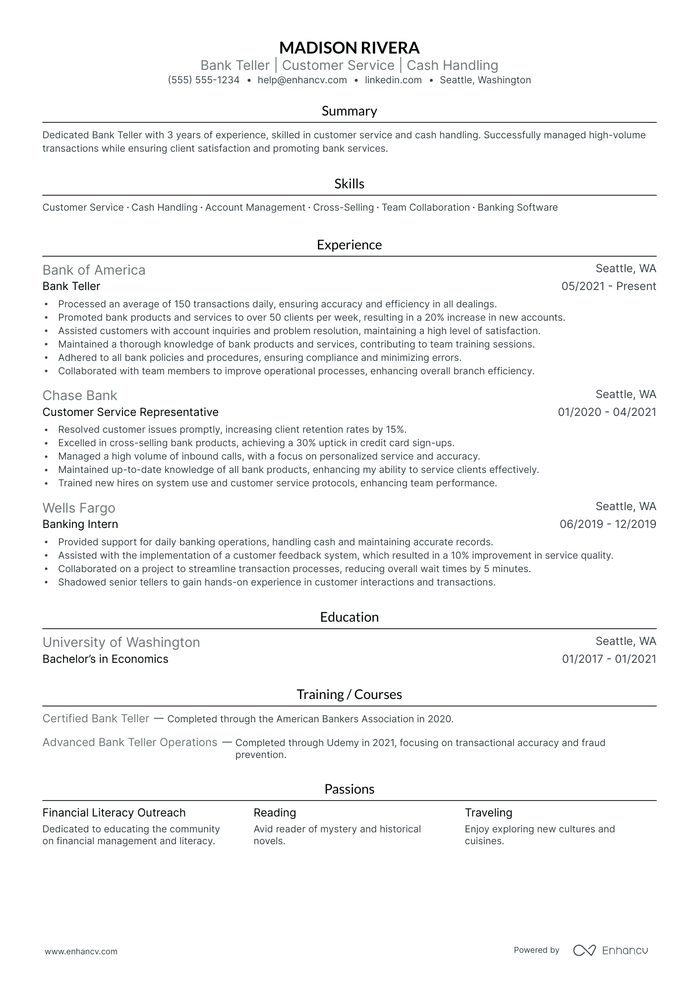 Senior Bank Teller resume example