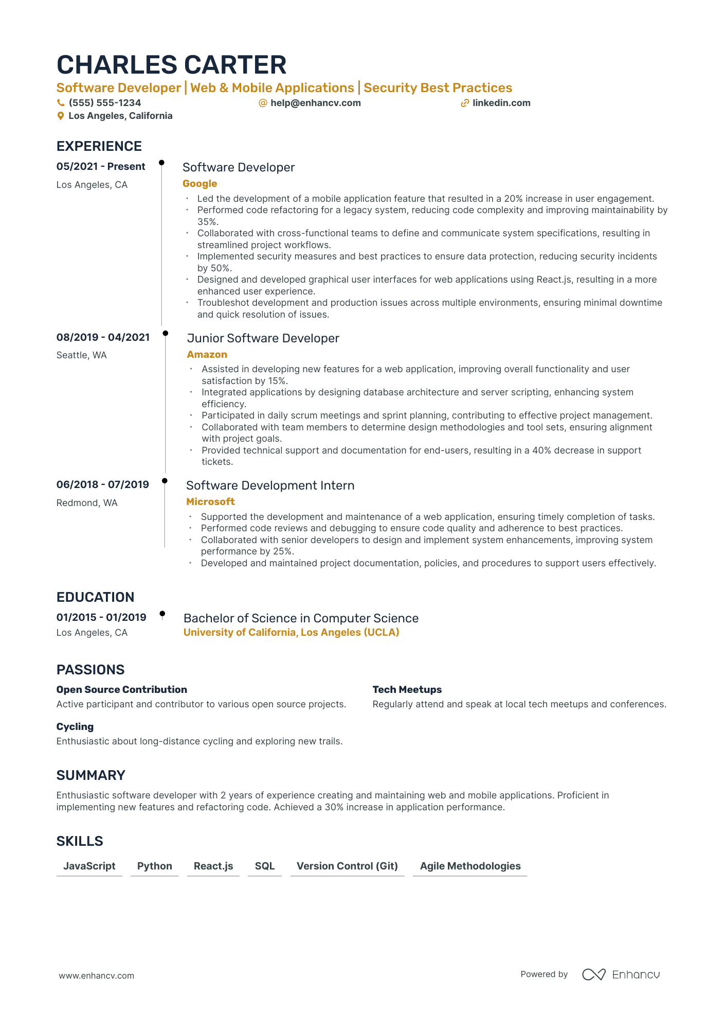 Mobile Software Developer resume example