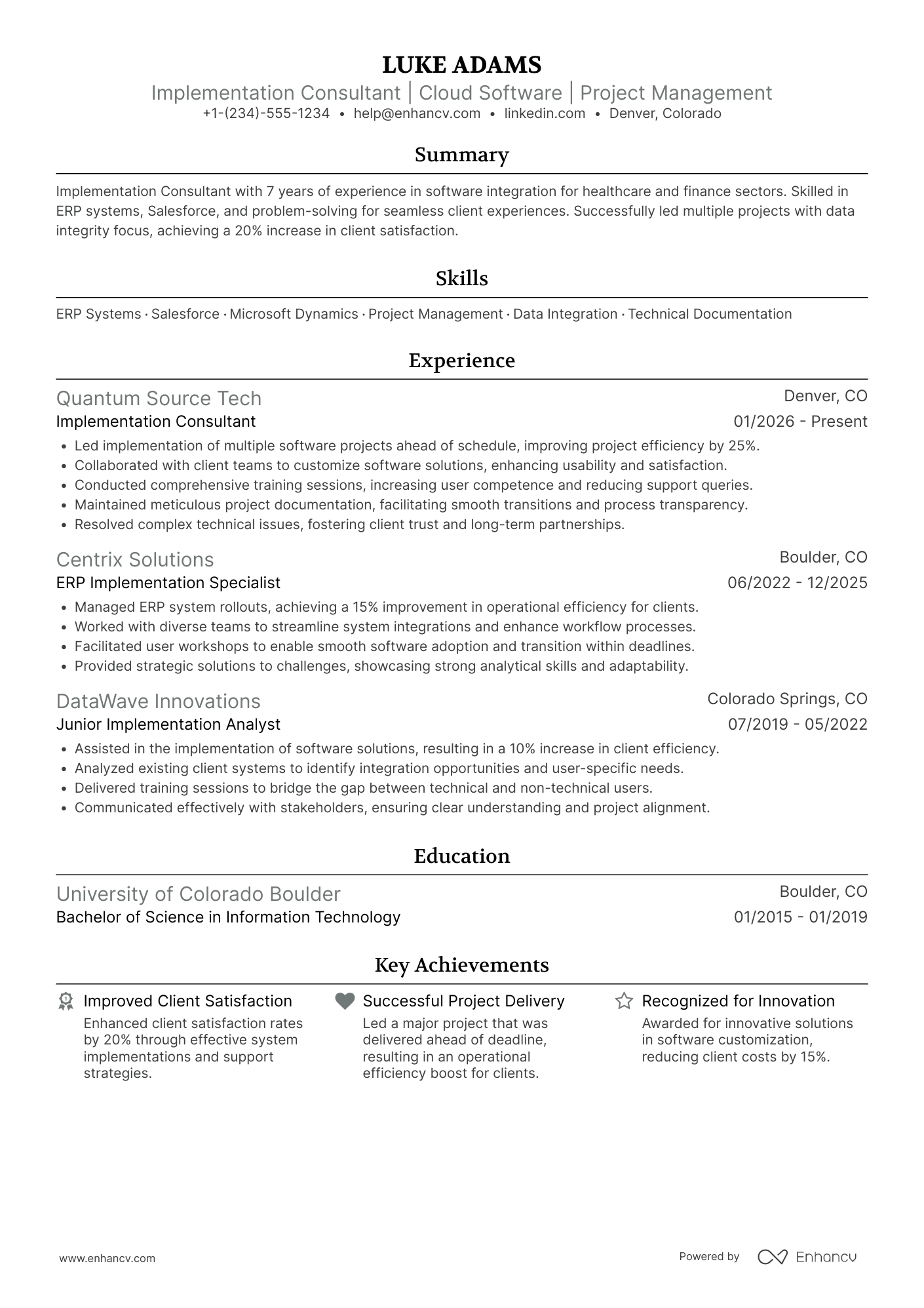 Implementation Consultant resume example