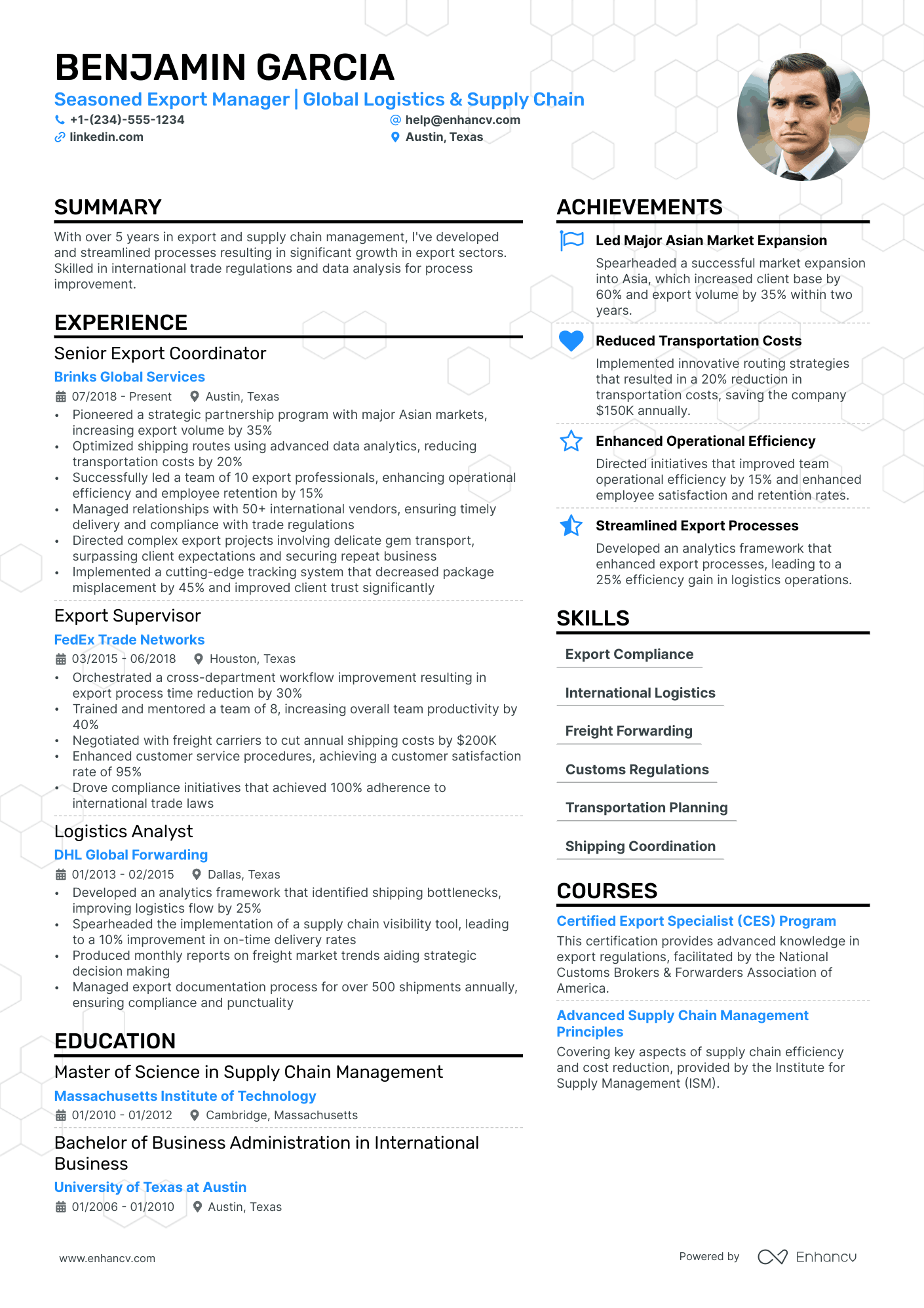 Export Manager resume example