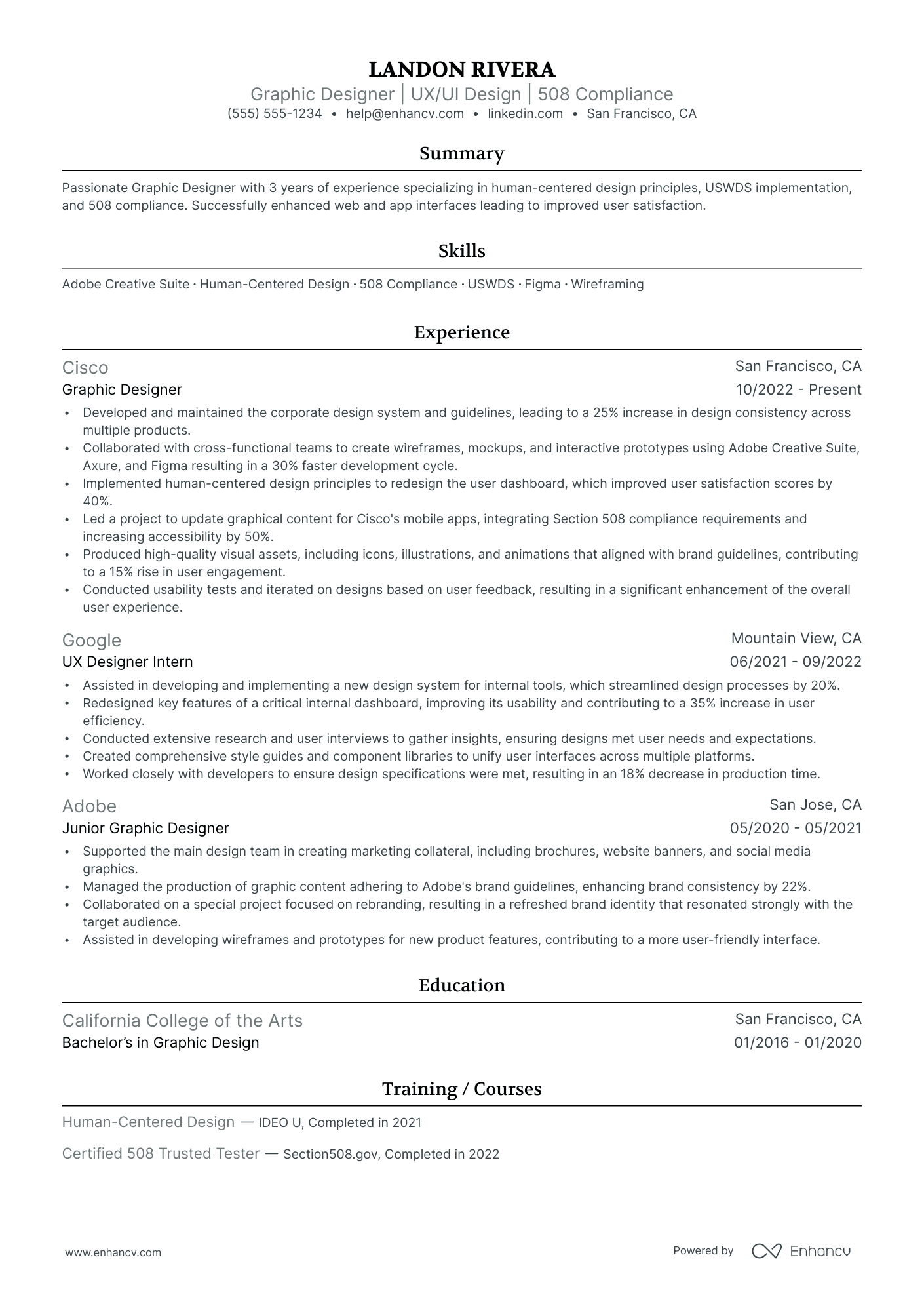 Interactive Graphic Designer resume example