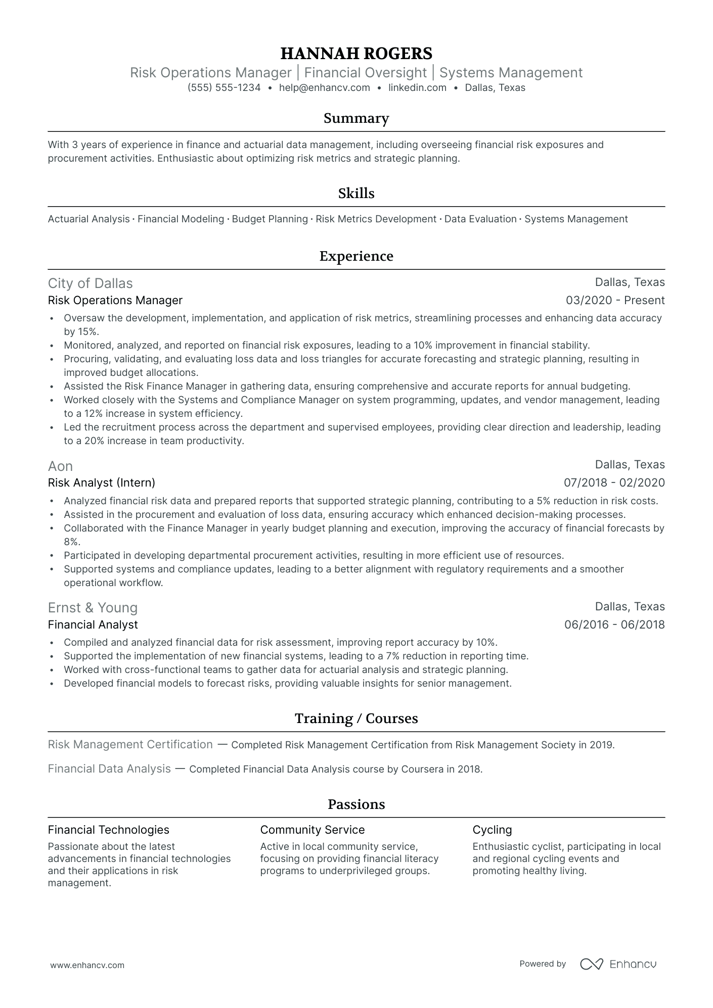 Risk Management Operations Manager resume example