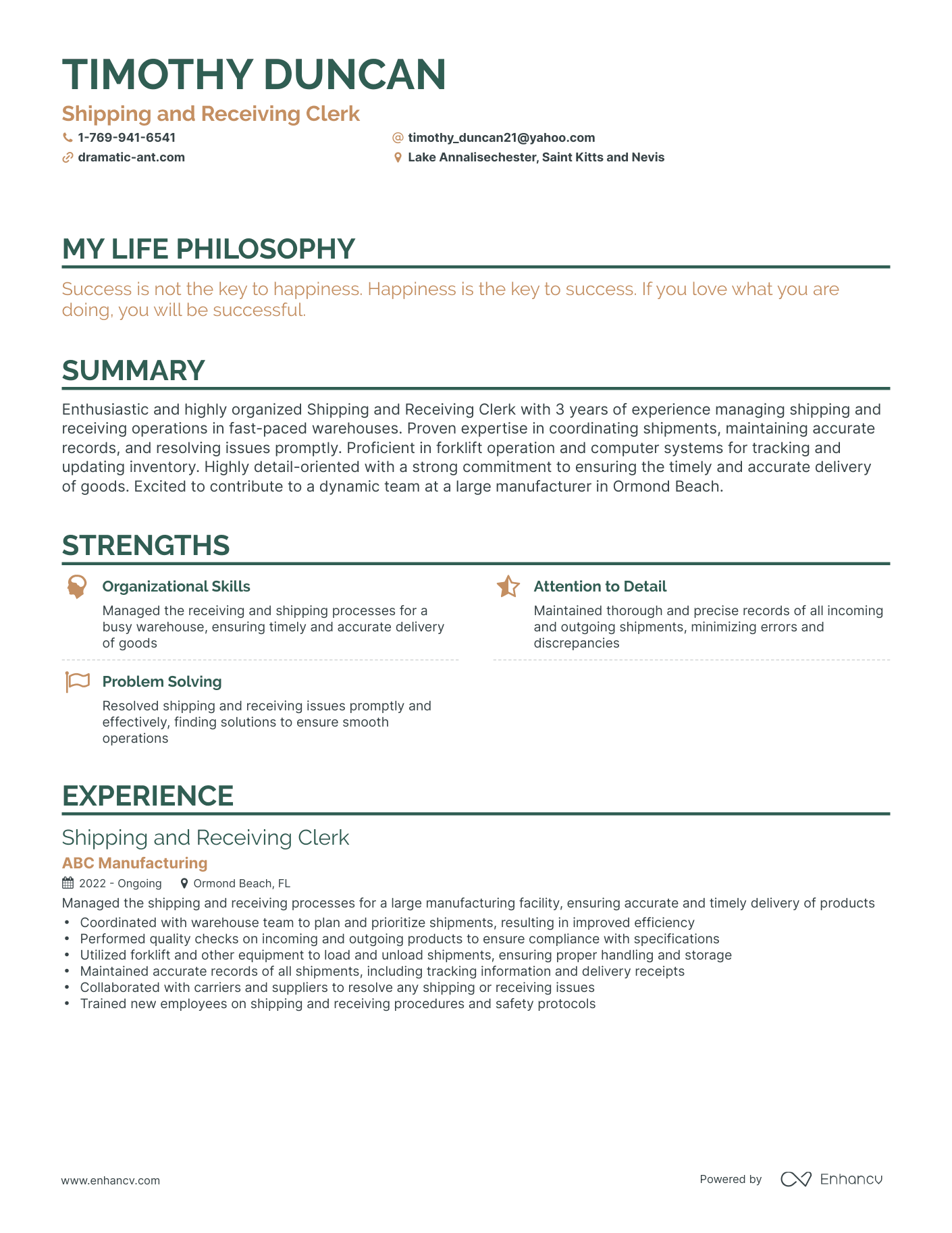 Creative Shipping and Receiving Clerk Resume Example