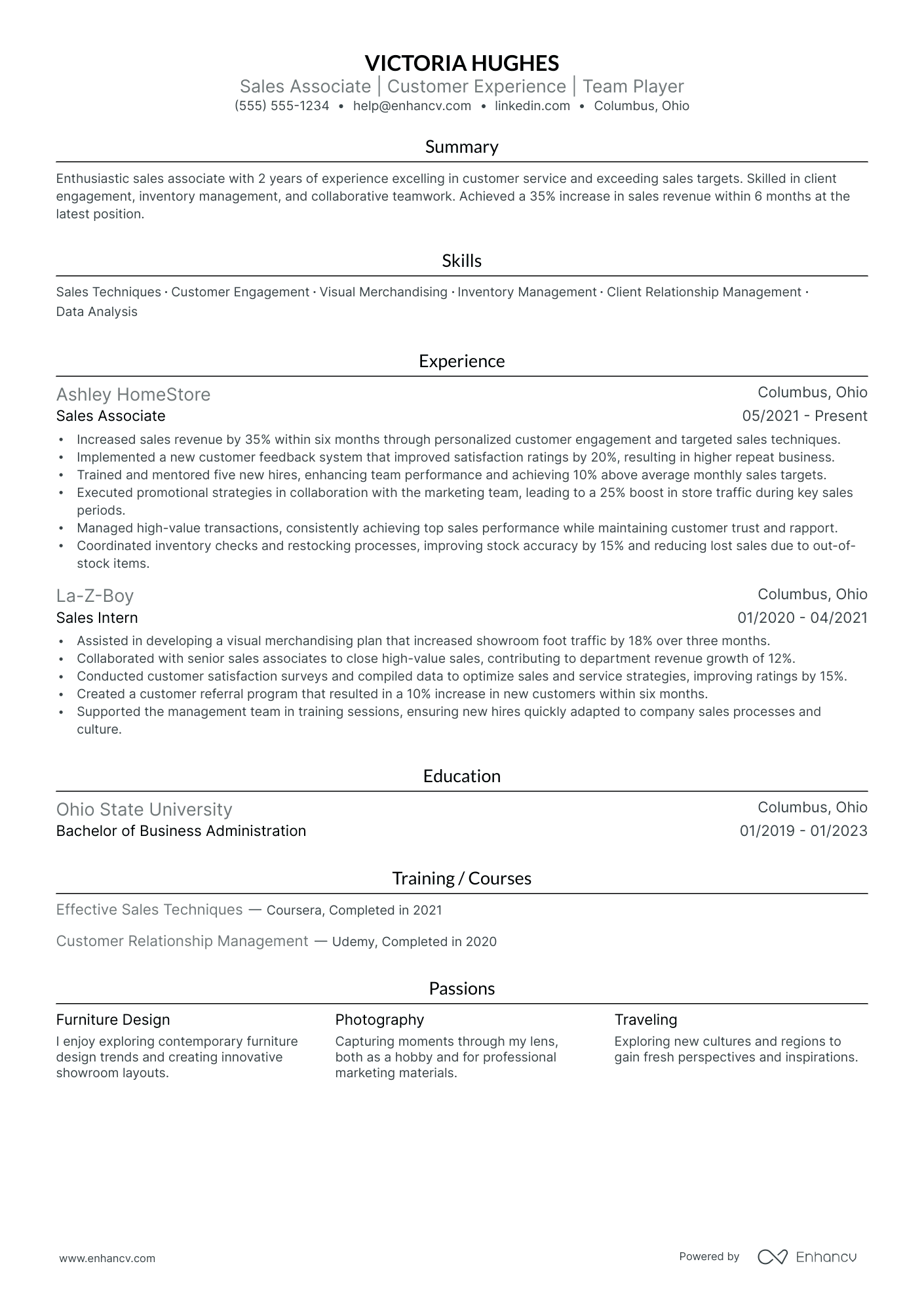 Furniture Sales Associate resume example