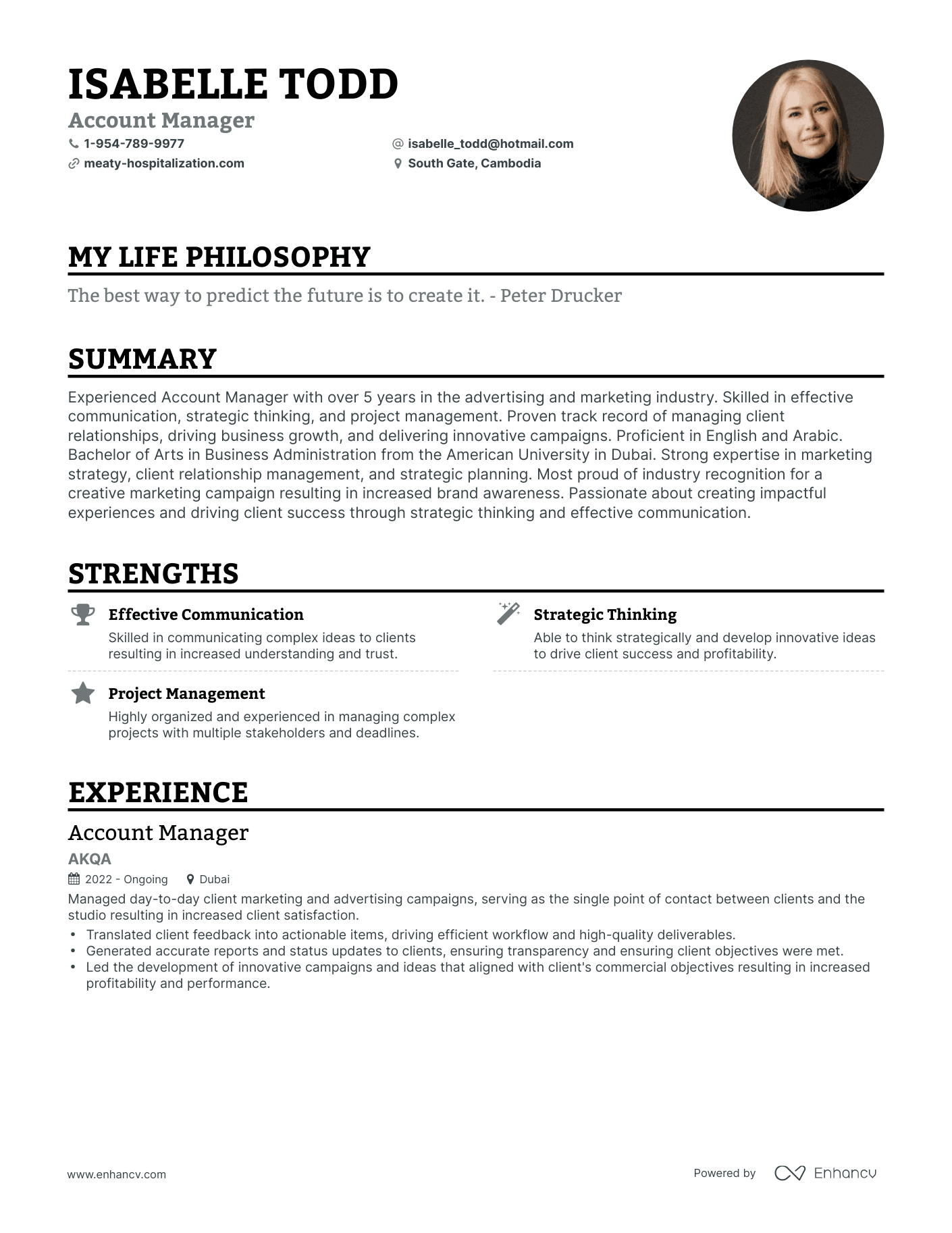 Creative Account Manager Resume Example