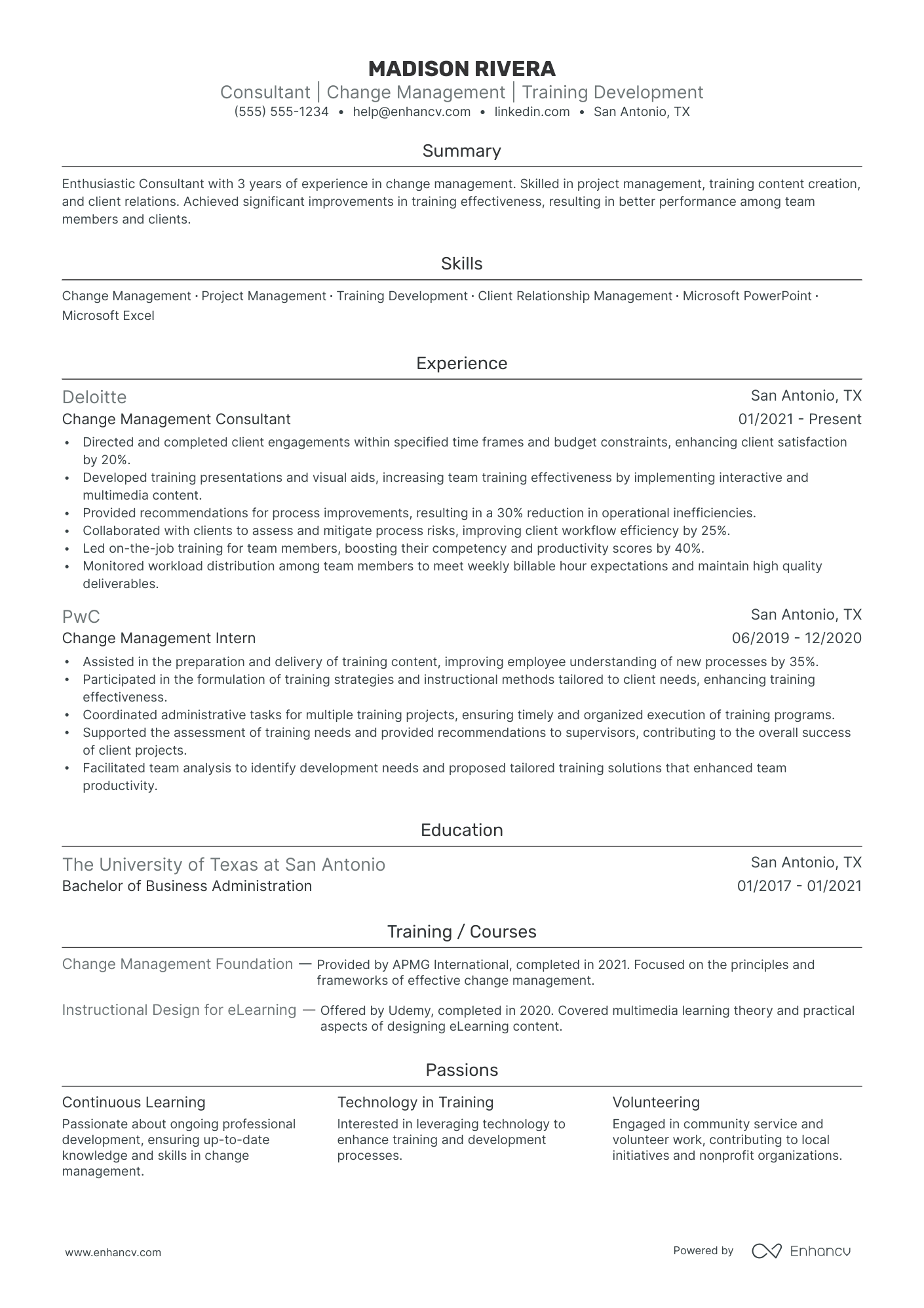 Senior Change Management Consultant resume example