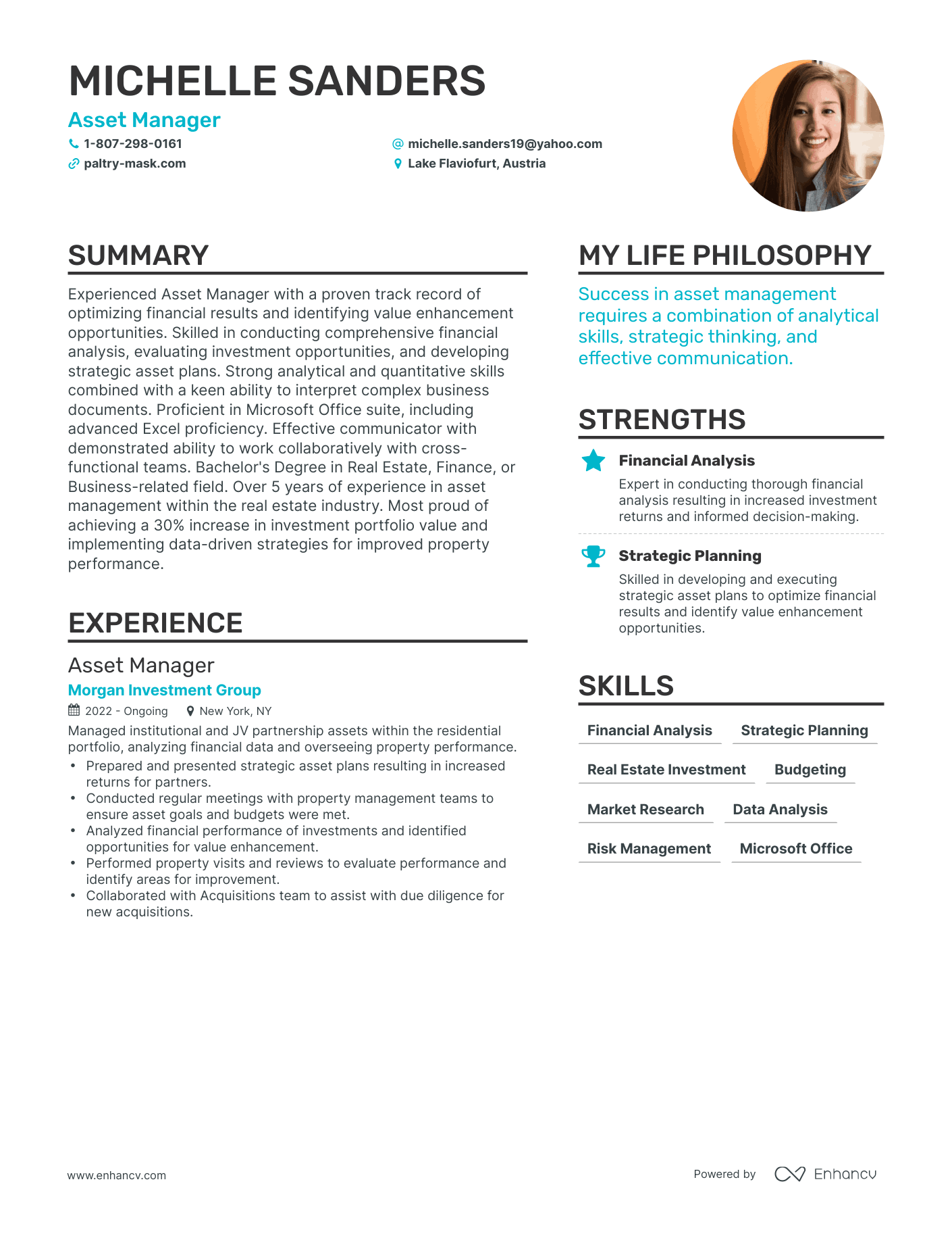 Asset Manager resume example