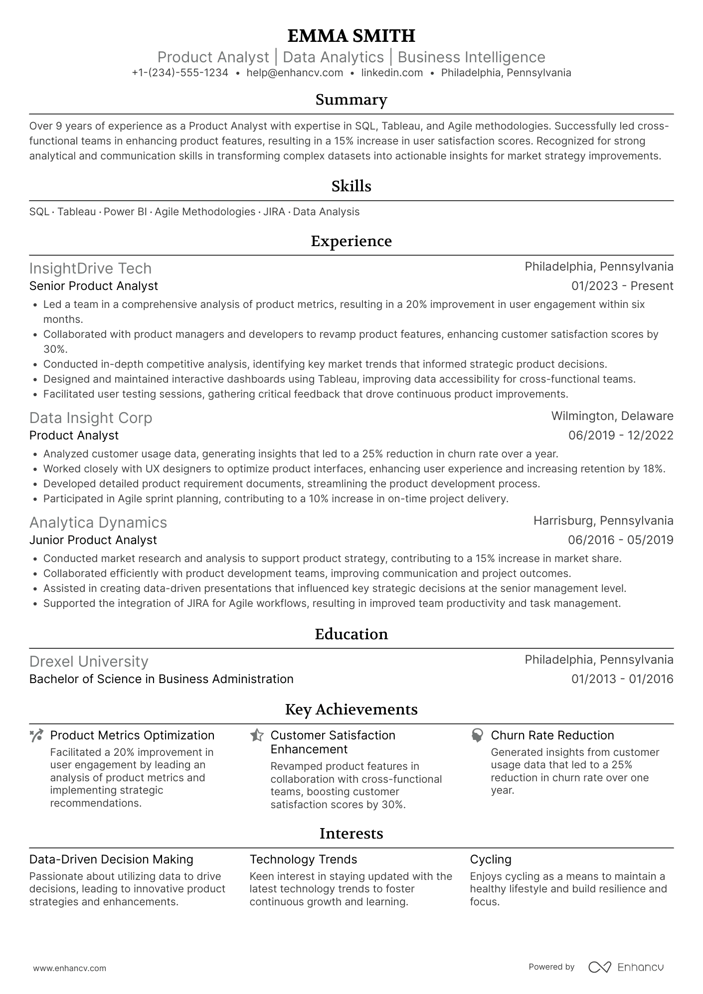 Product Analyst resume example