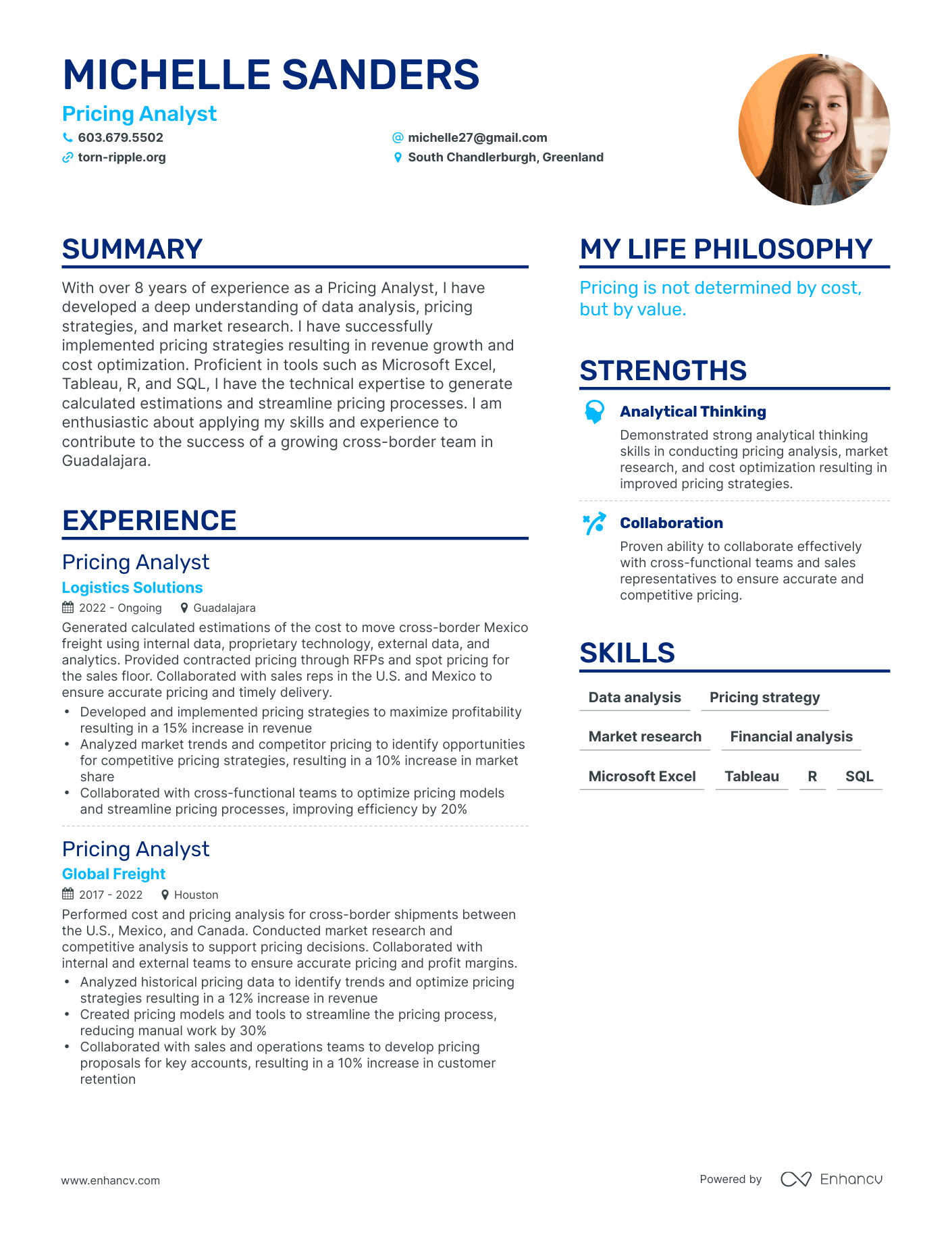Modern Pricing Analyst Resume Example