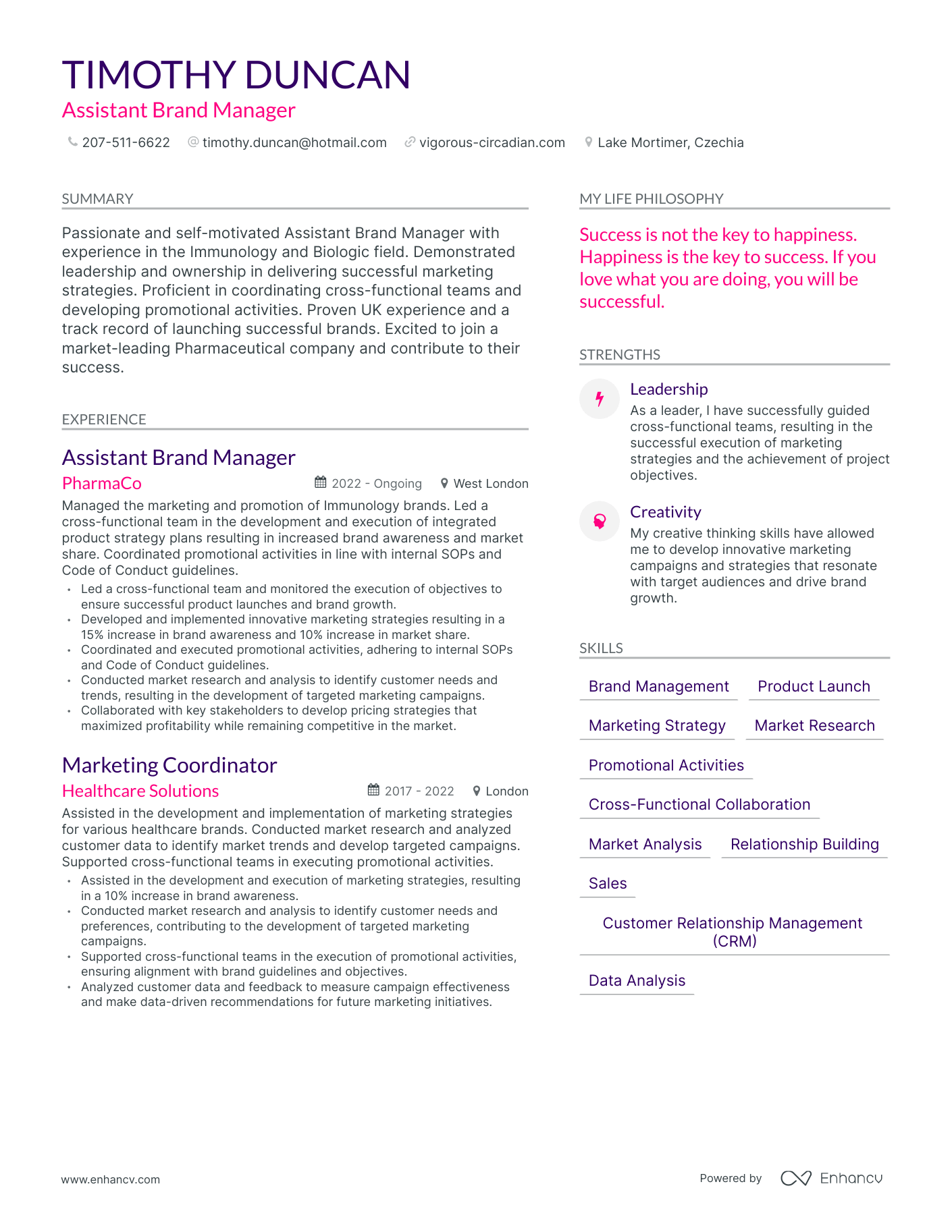 Assistant Brand Manager resume example