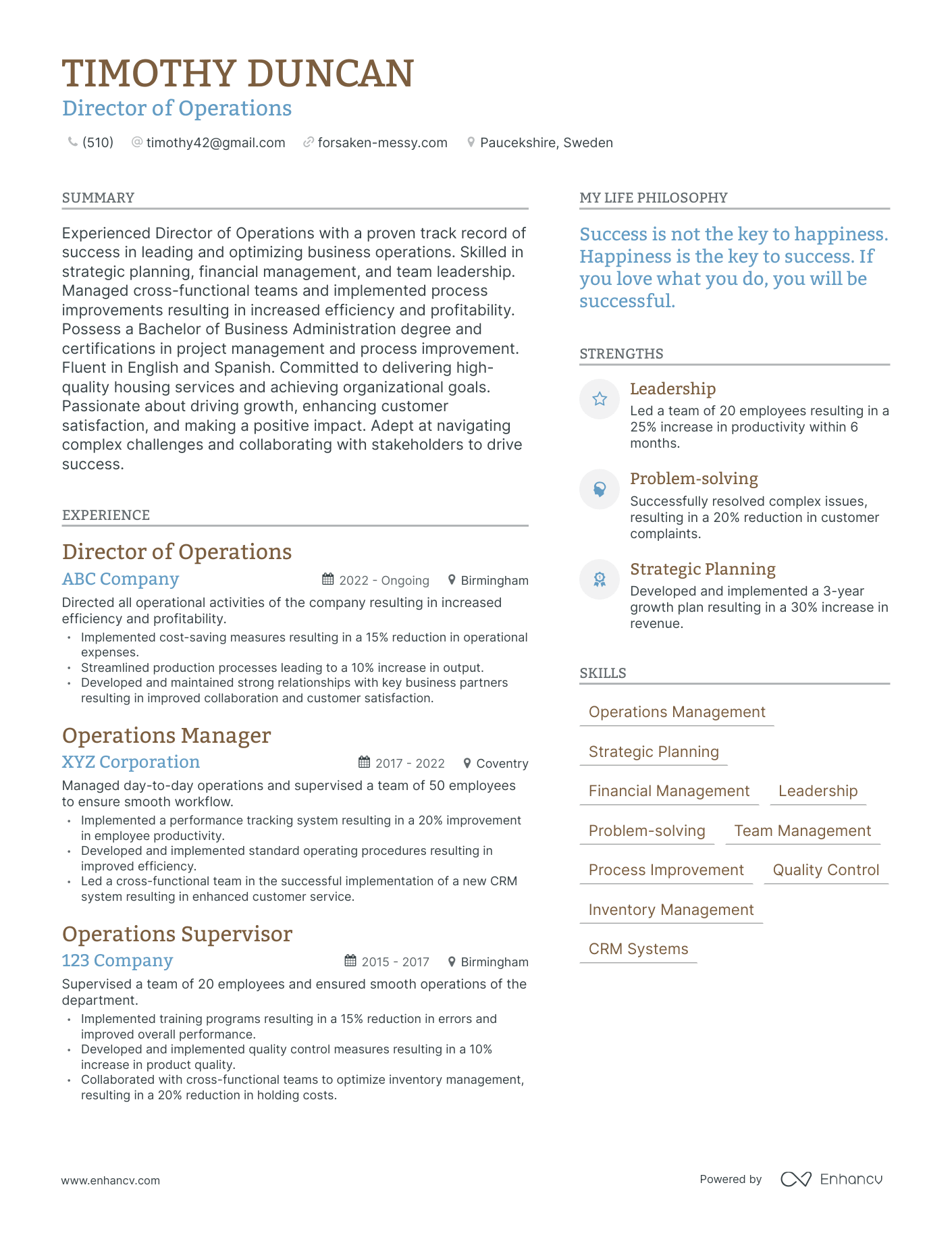Director of Operations resume example