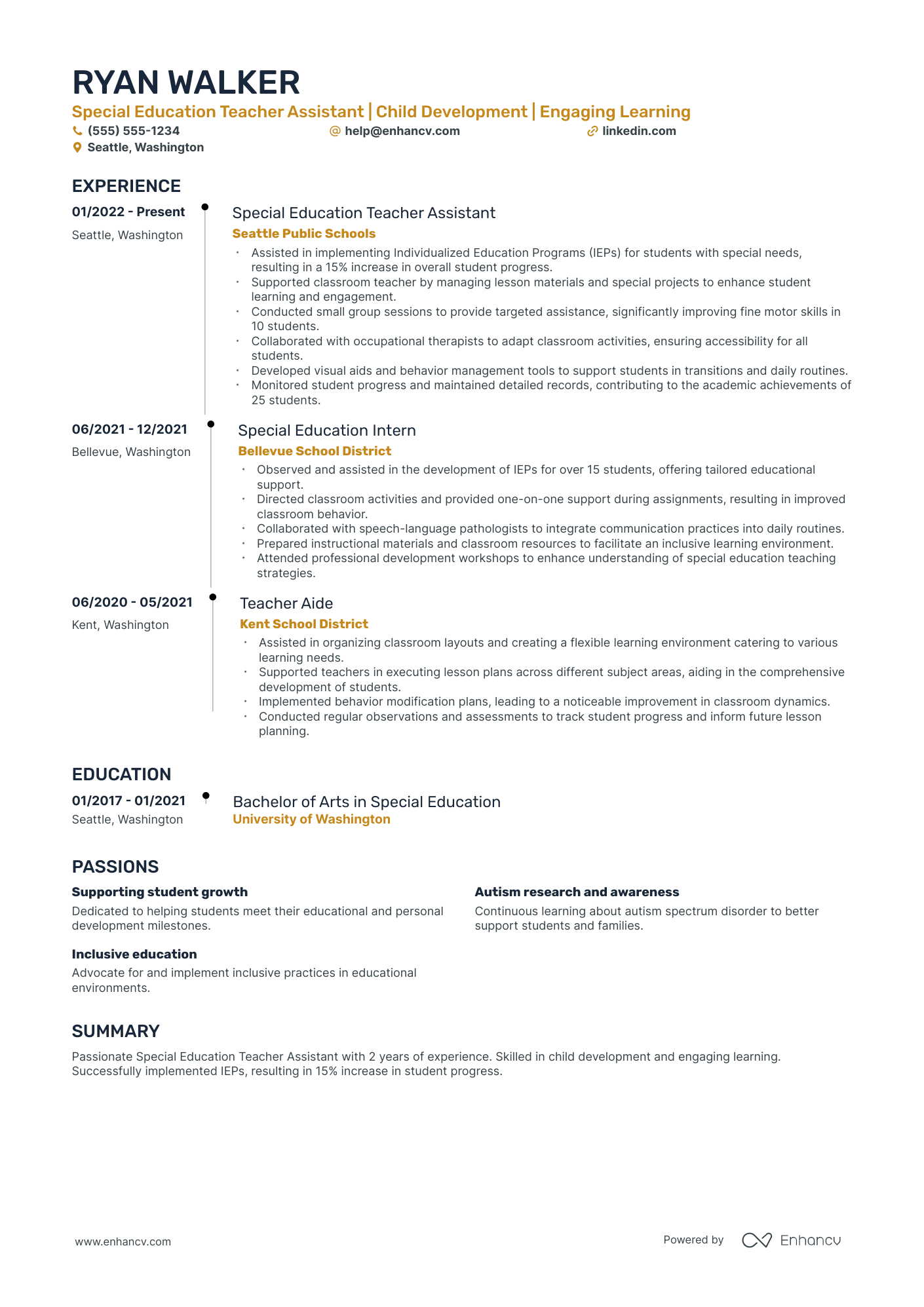 Special Education Teacher Assistant resume example