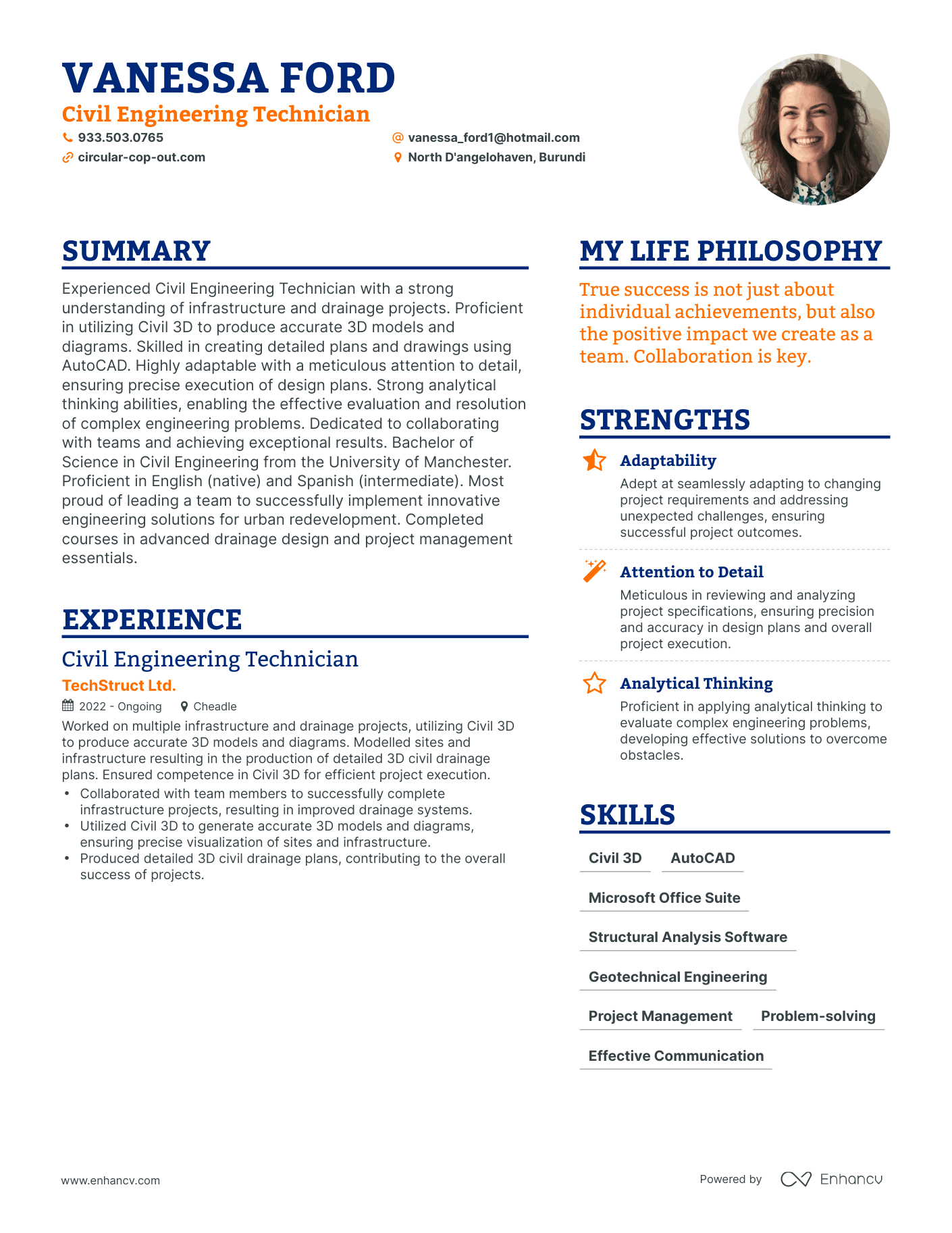 Civil Engineering Technician resume example