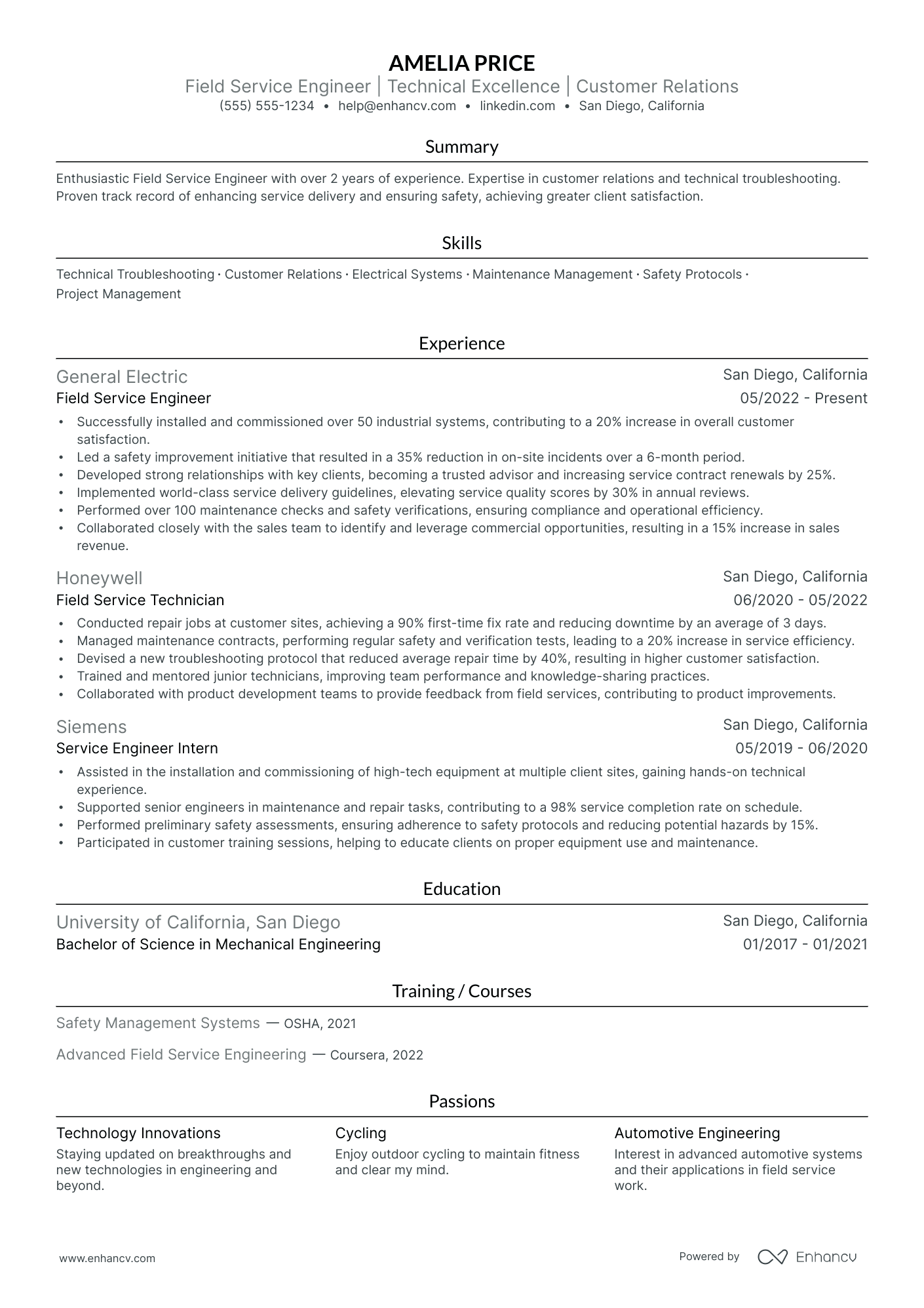 Electrical Field Engineer resume example