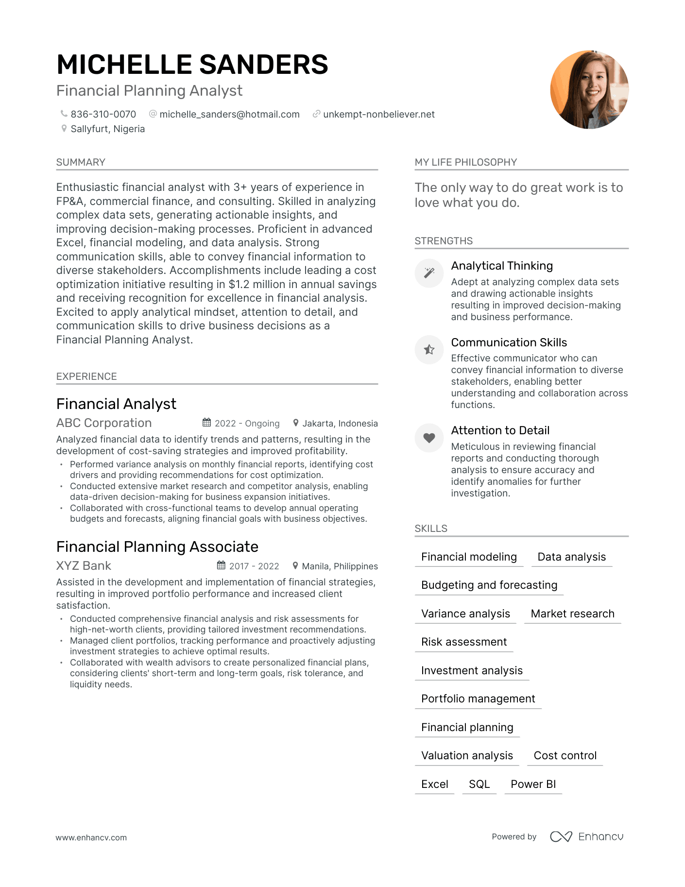Modern Financial Planning Analyst Resume Example