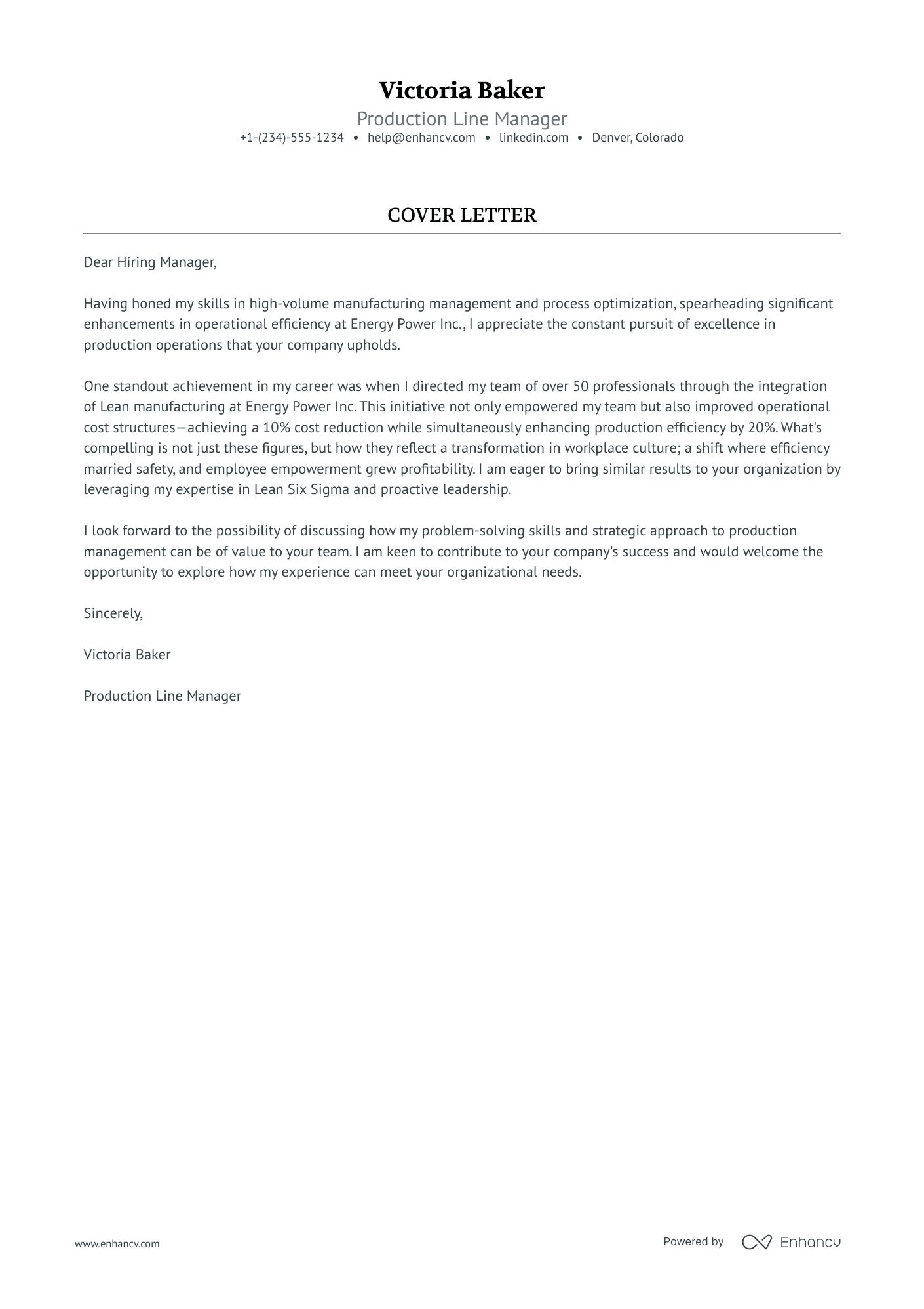 Assistant Production Manager cover letter
