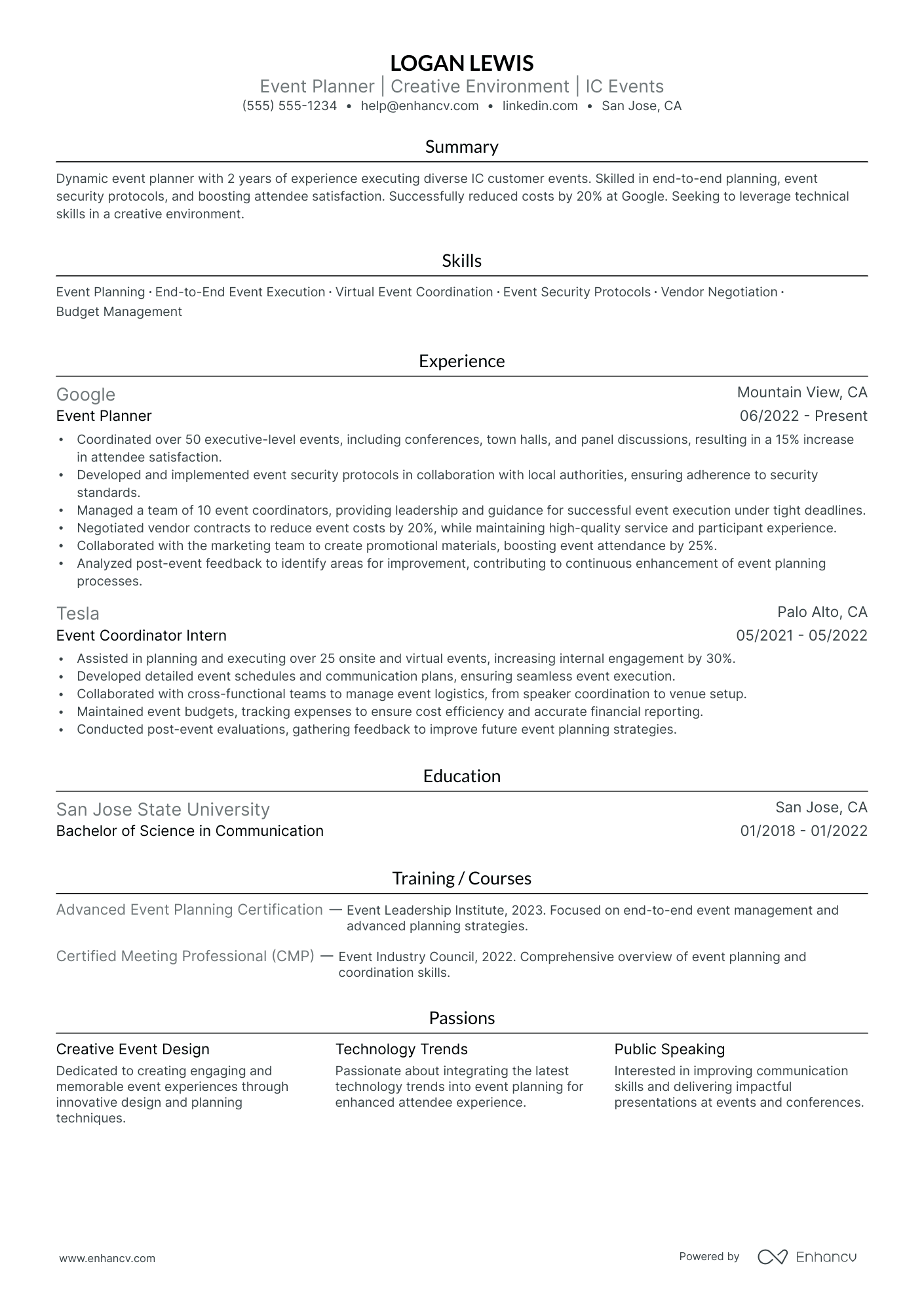 Corporate Event Planner resume example