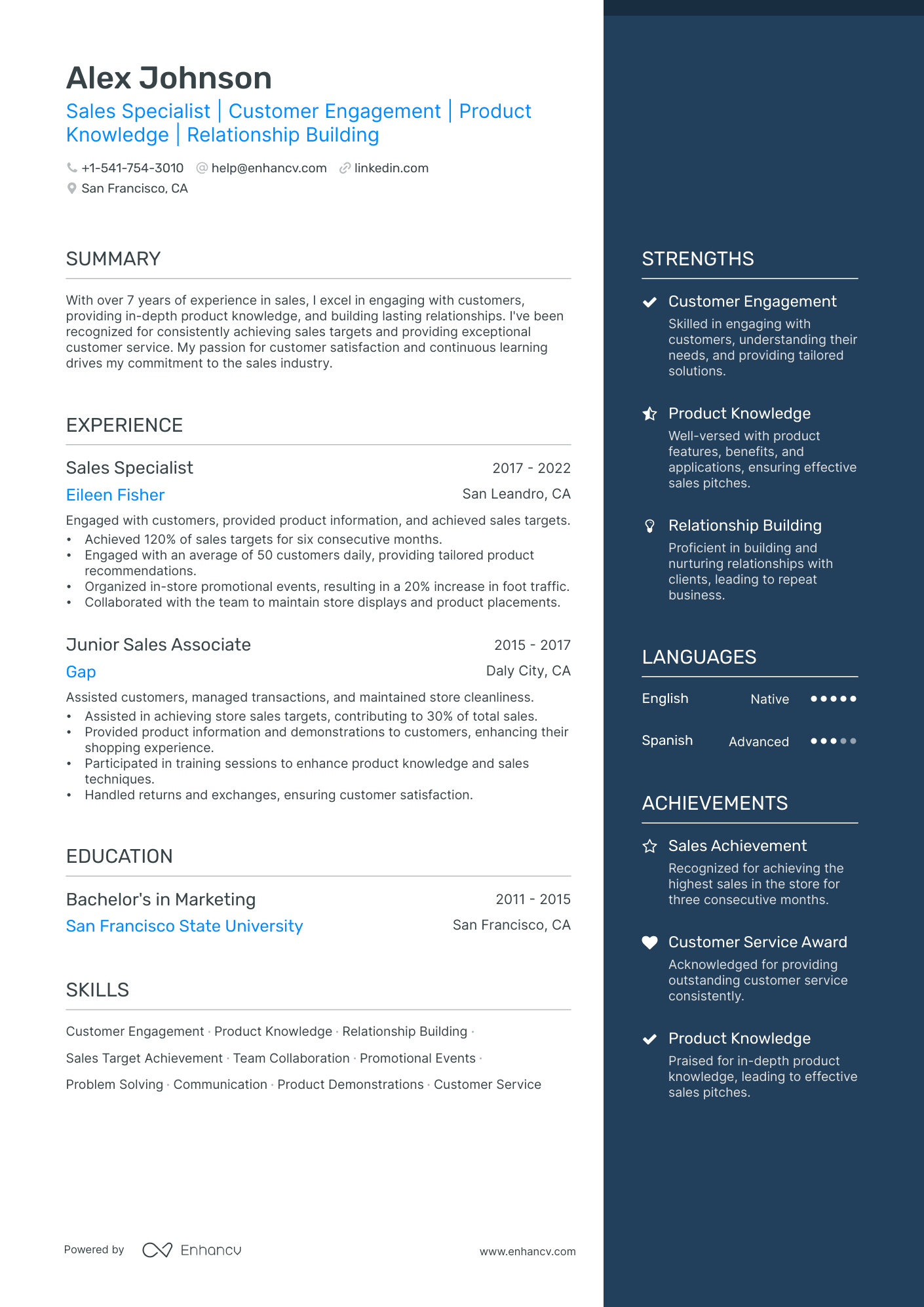 Sales Person resume example
