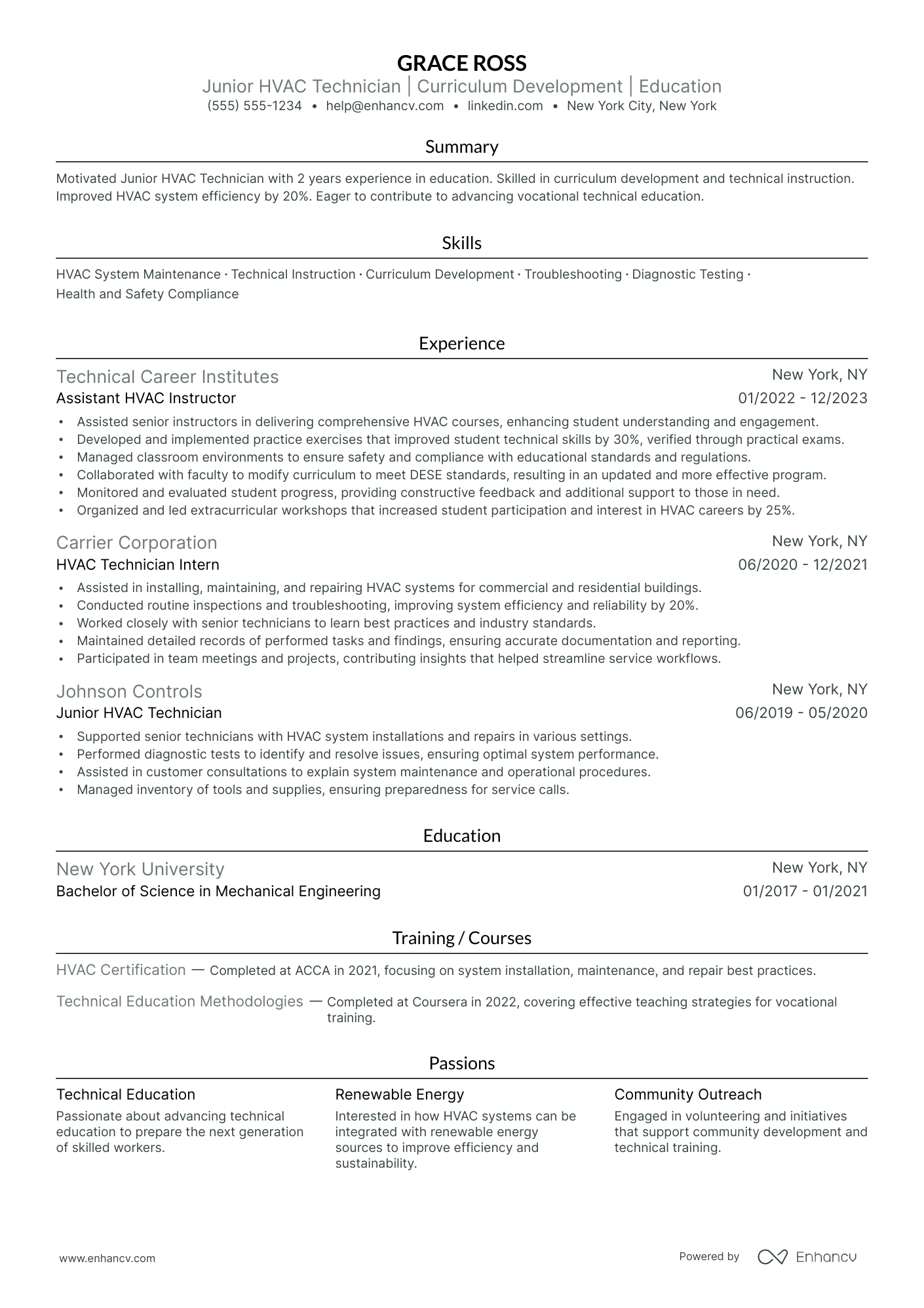 HVAC Contractor Resume Example Resume Example