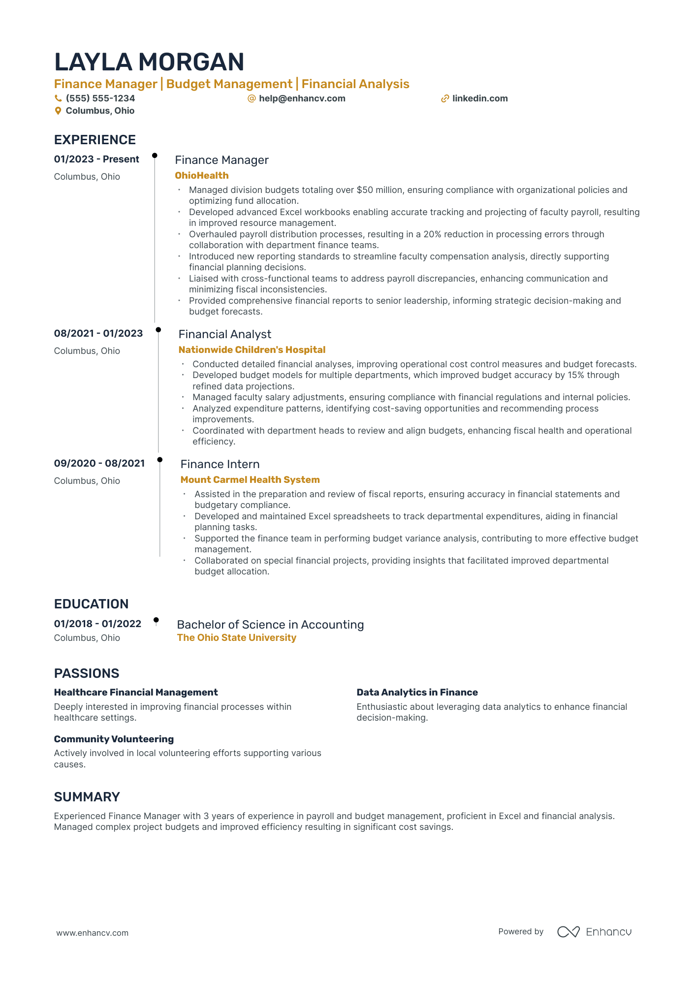 Finance Manager for Mergers & Acquisitions Resume Example Resume Example