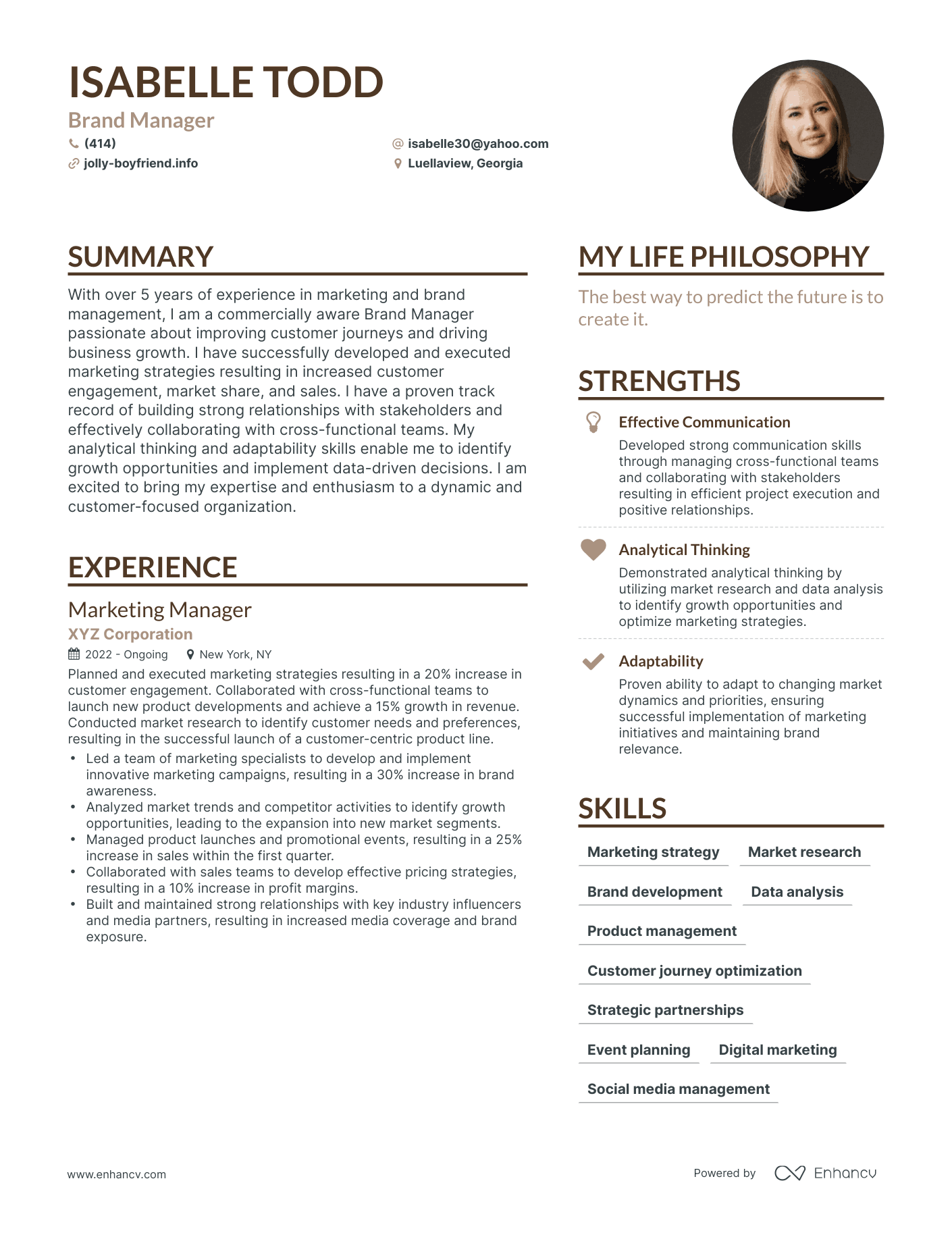 Modern Brand Manager Resume Example