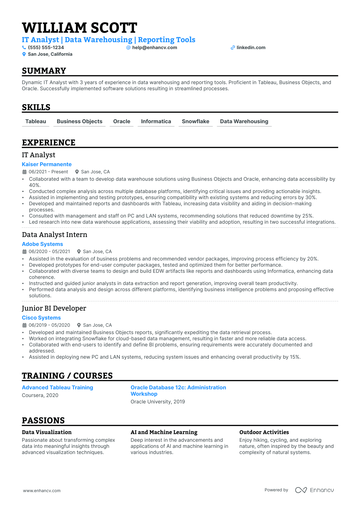 Senior Data Warehouse Developer resume example