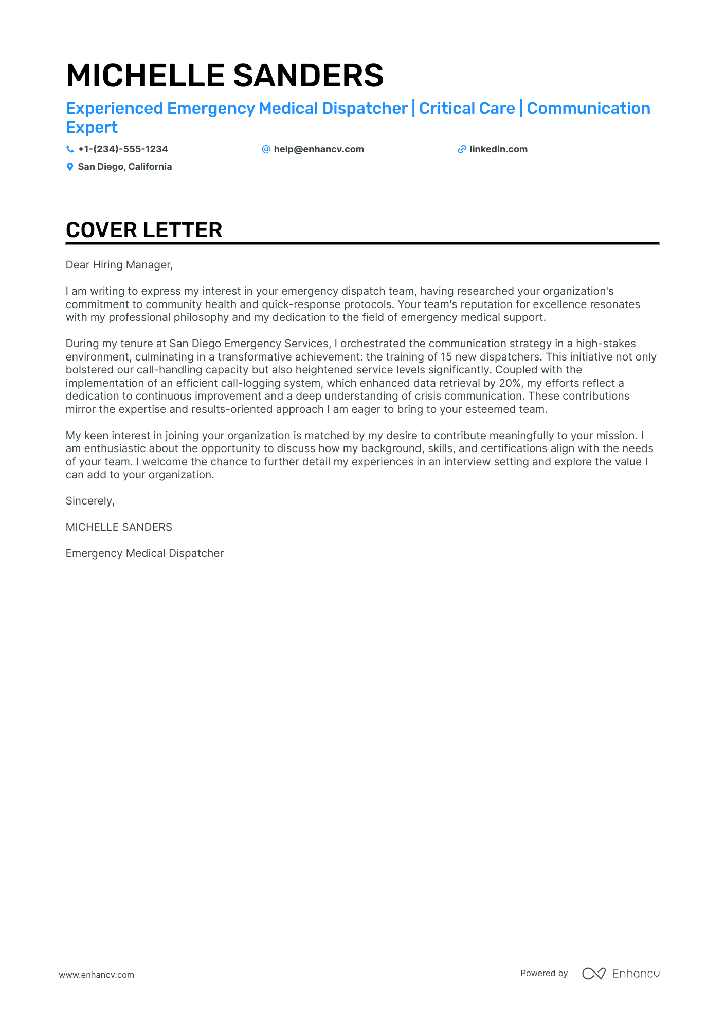 Emergency Dispatcher cover letter
