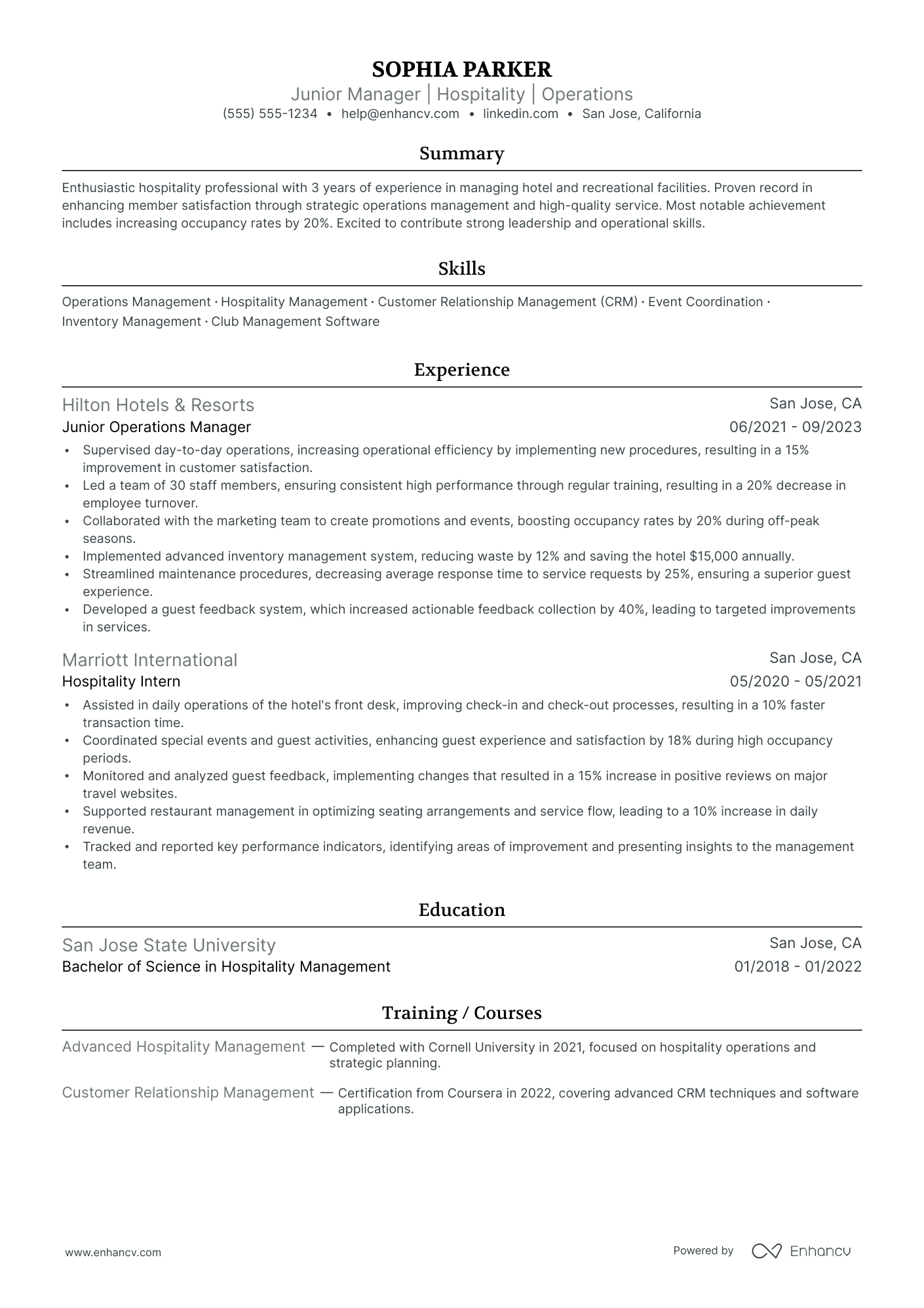 Executive Hospitality Manager resume example