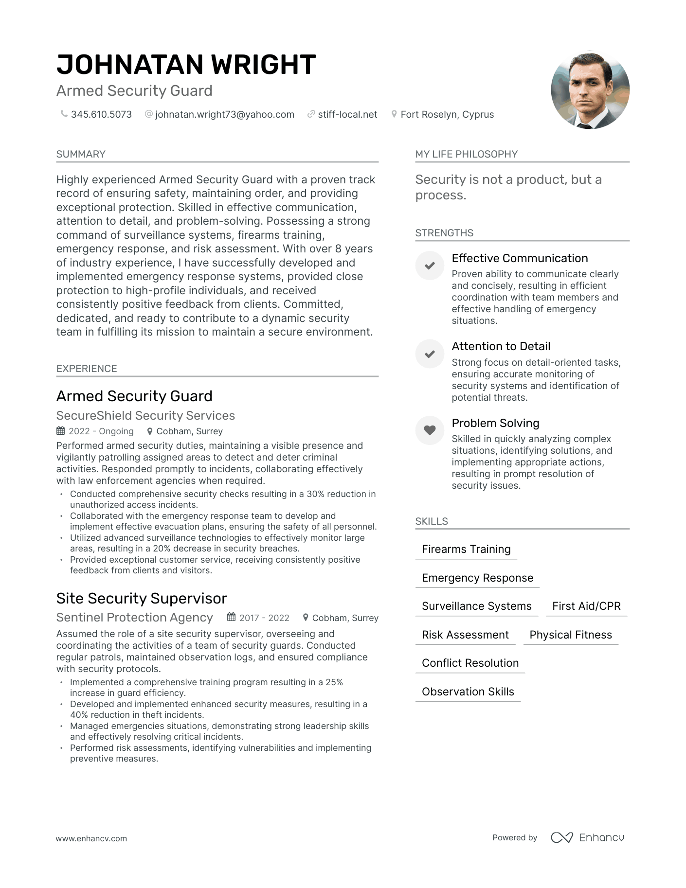 Modern Armed Security Guard Resume Example