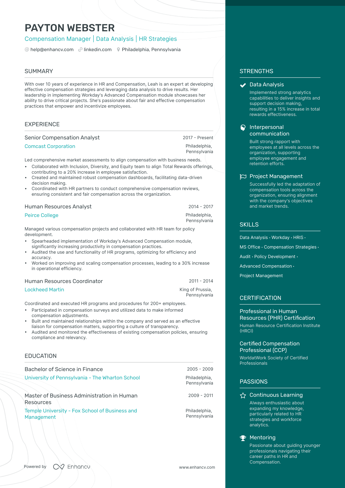 compensation manager resume example