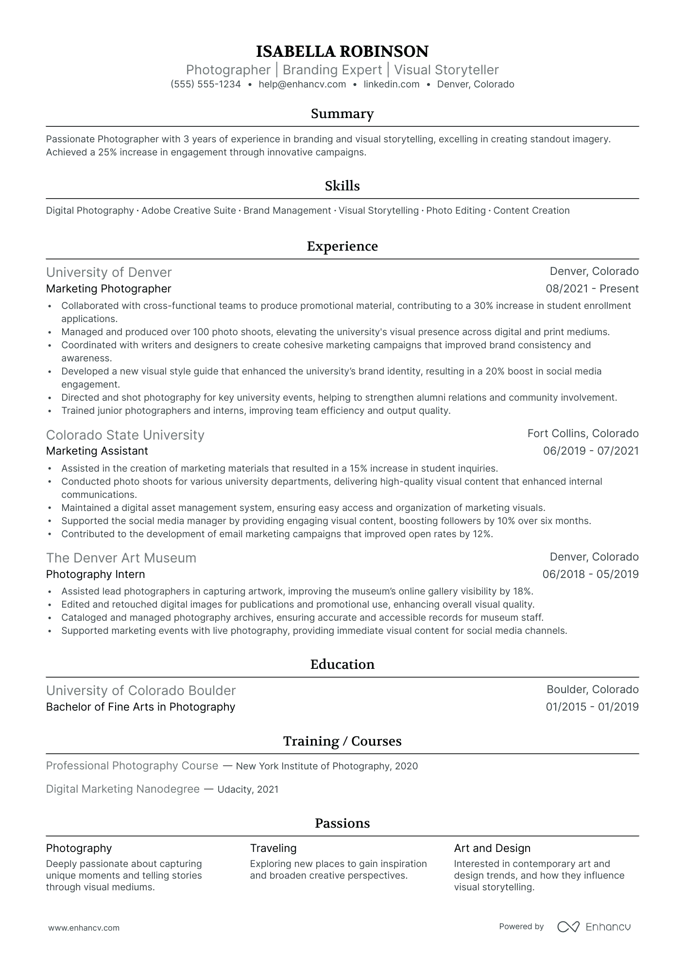 Corporate Photographer resume example