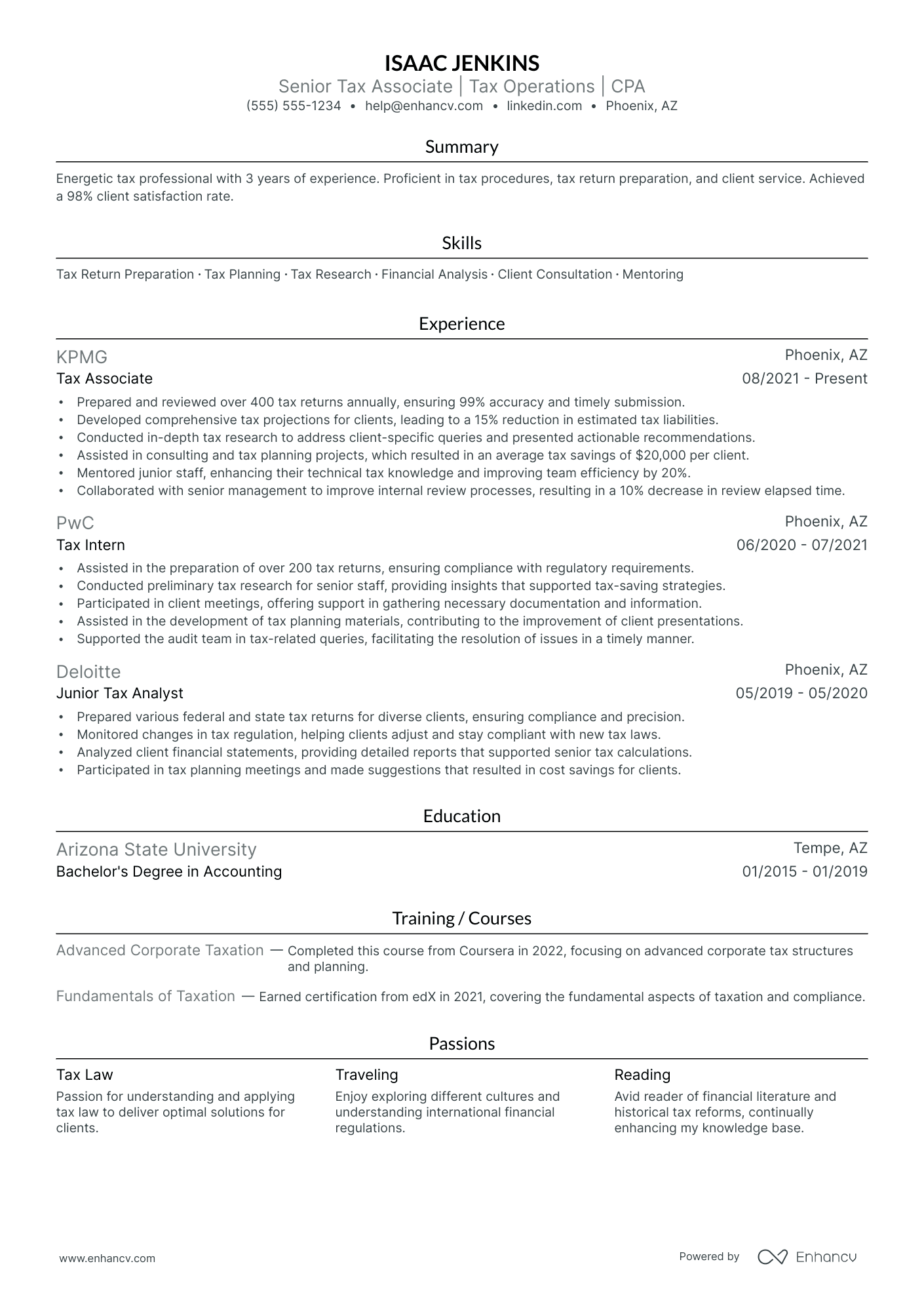 Tax Associate resume example