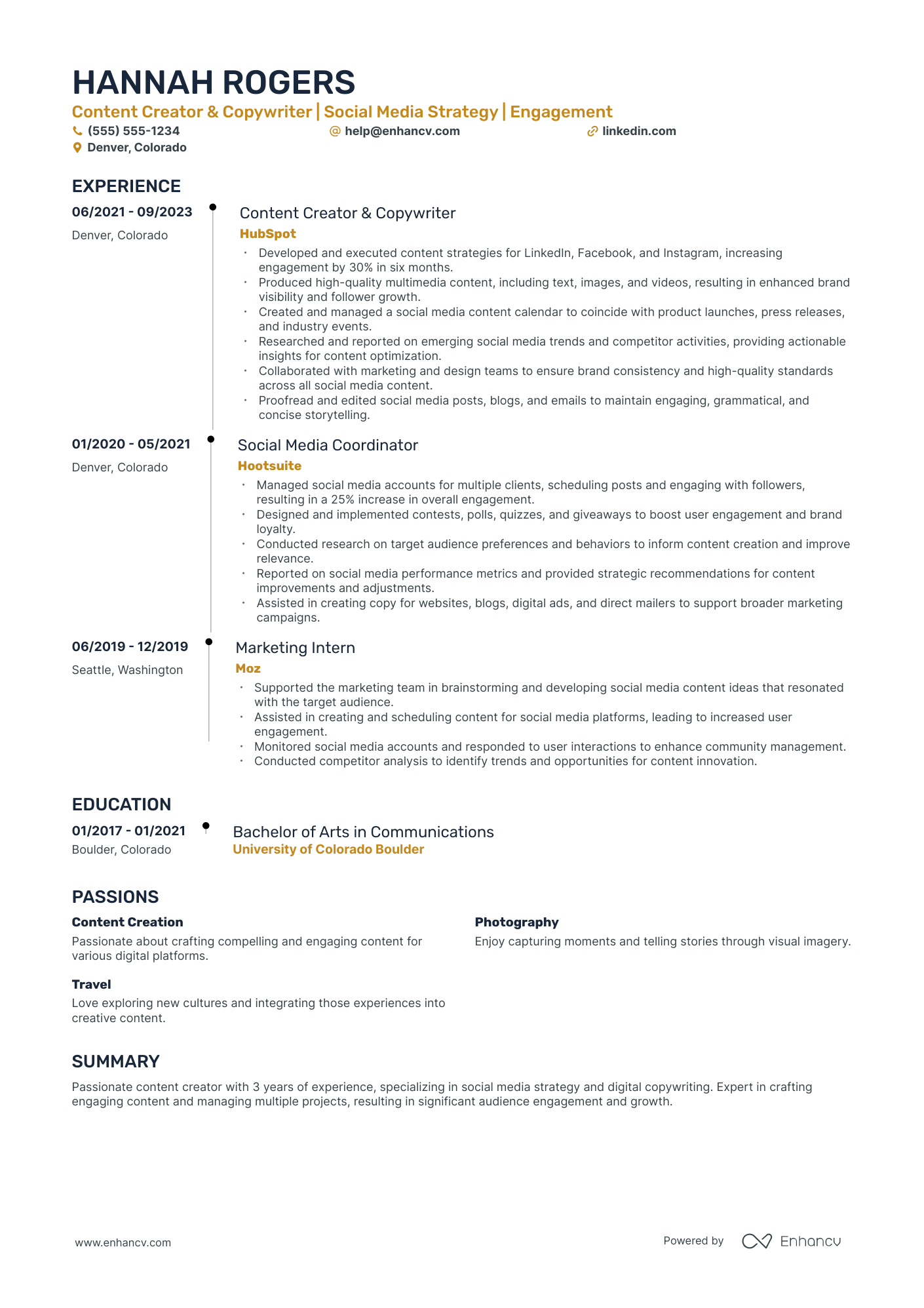 Social Media Manager and Content Creator Resume Example Resume Example