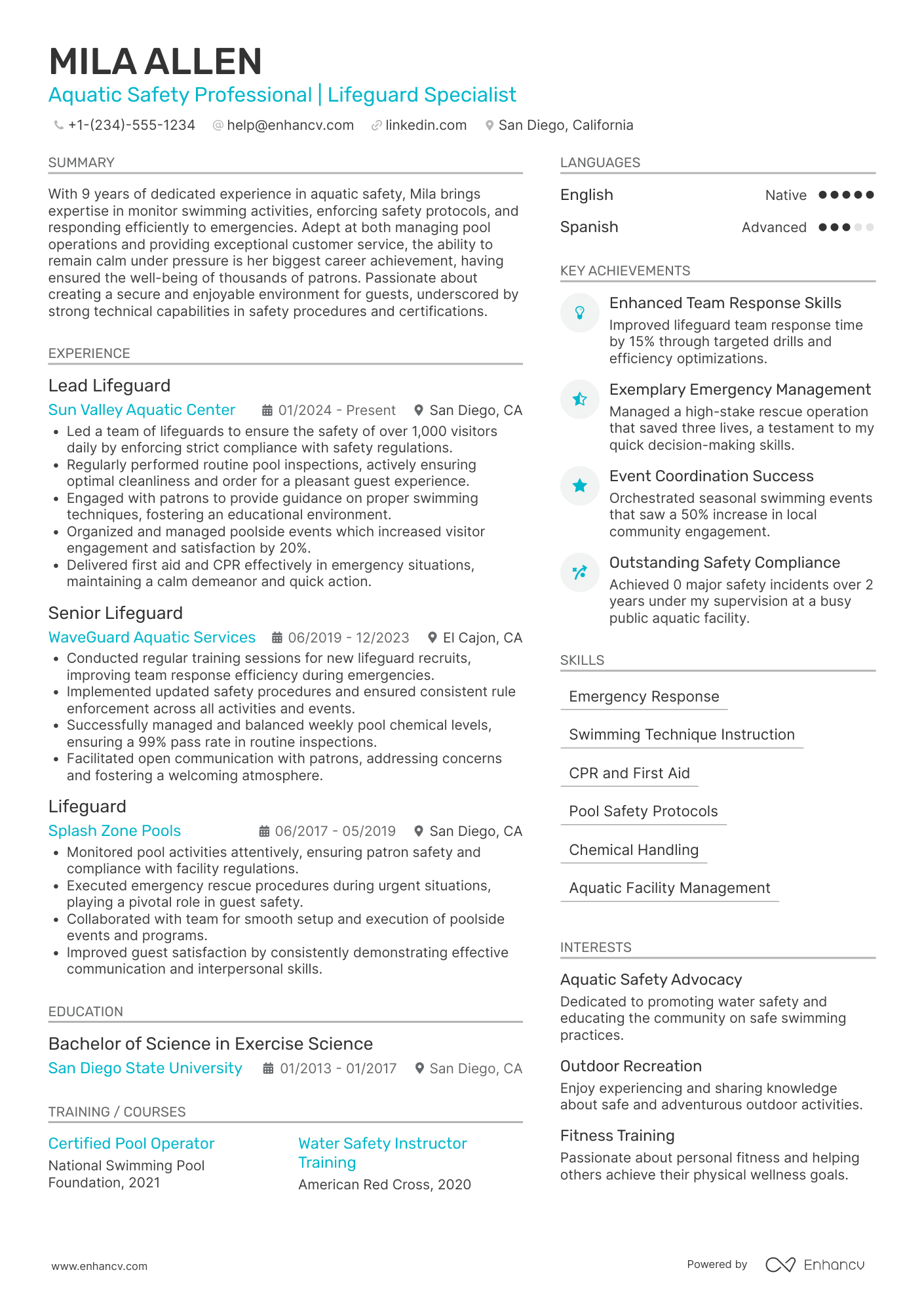 Lifeguard resume example