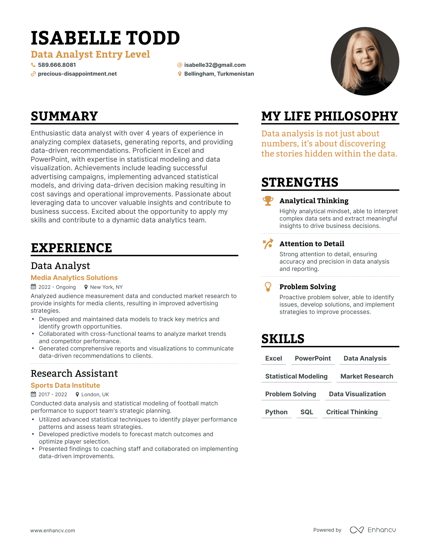 Data Analyst Entry Level resume example