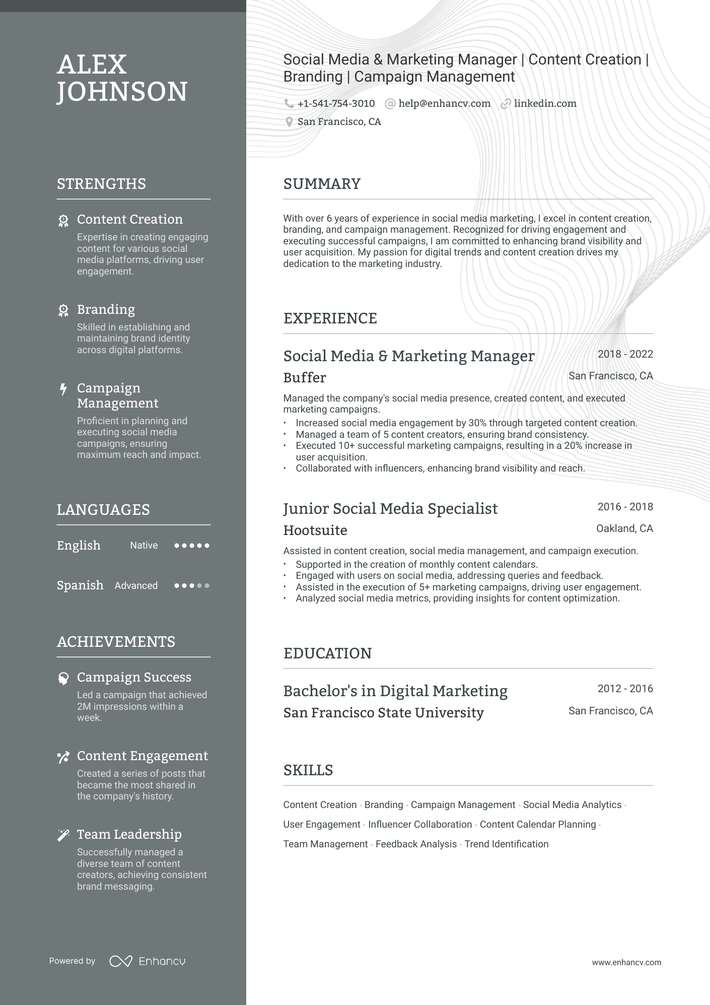 Social Media Marketing resume example