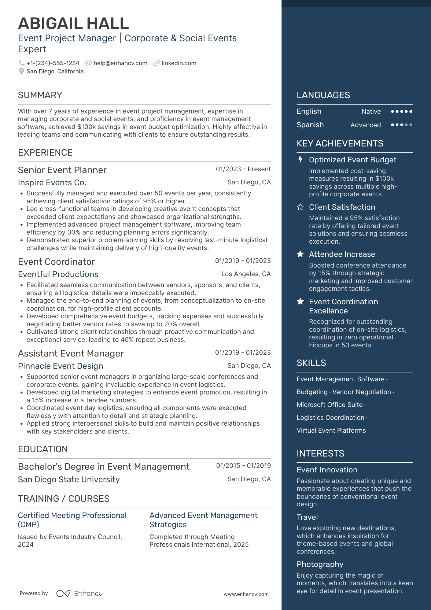 Event Project Manager resume example