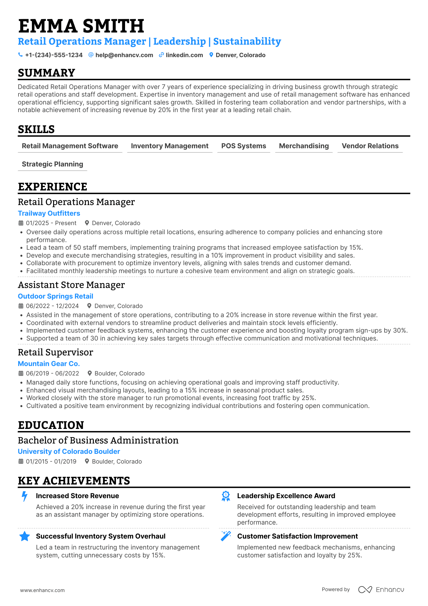 Retail Operations Manager resume example