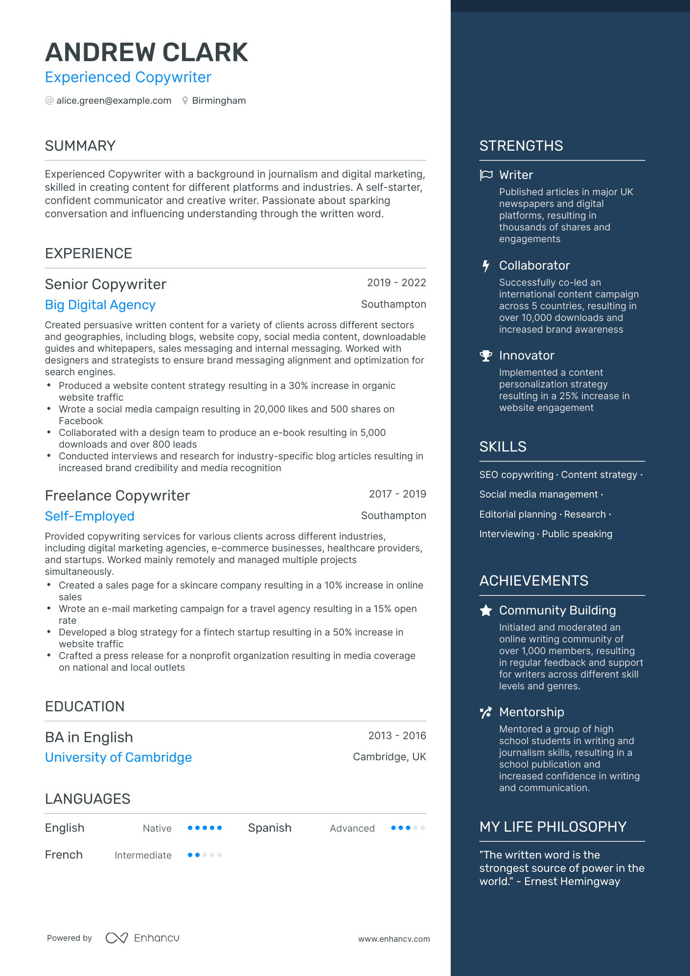 3 Copywriter Cv Examples For 2023