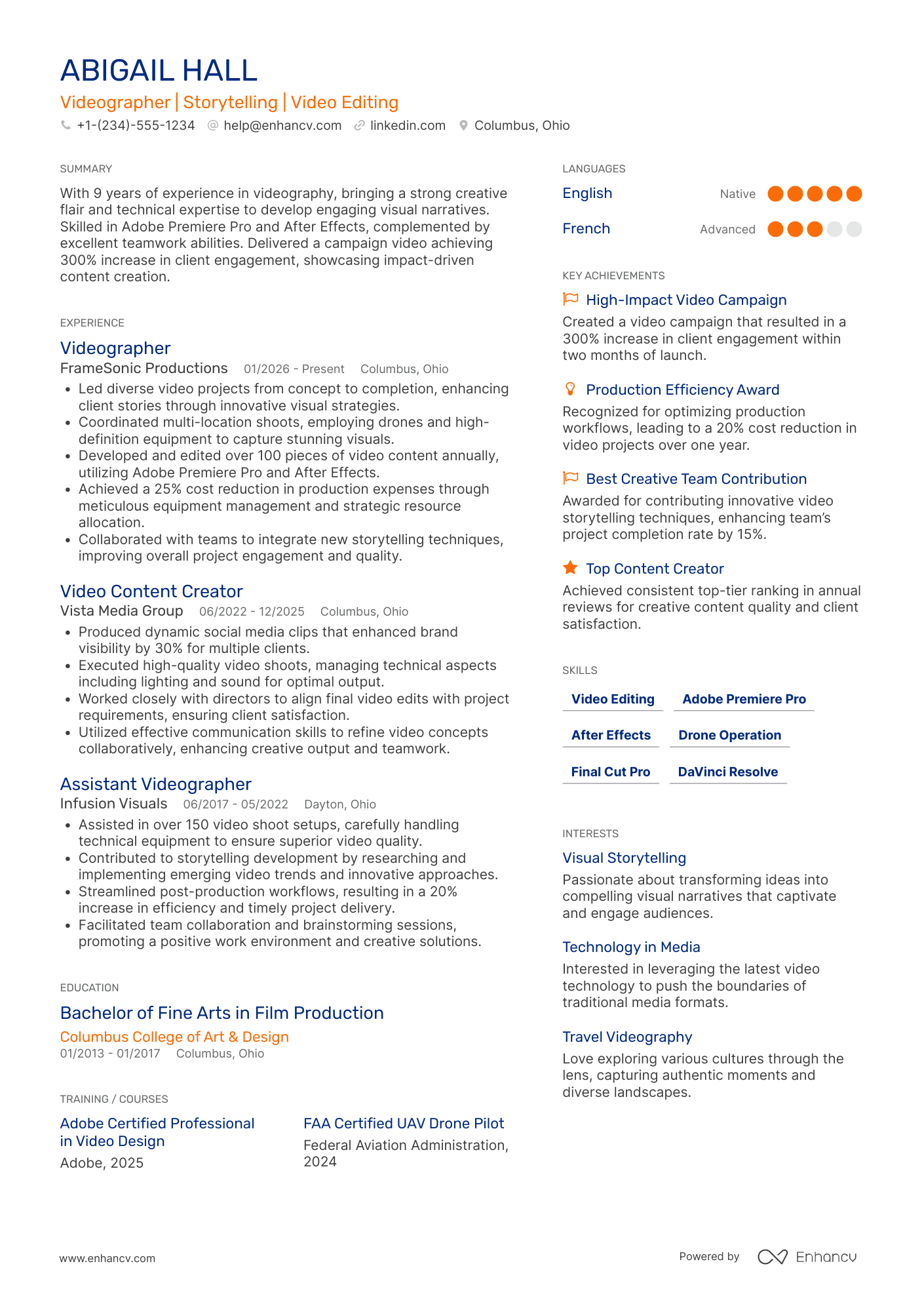 Videographer resume example